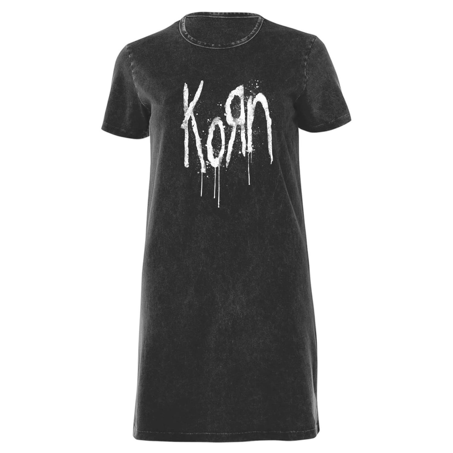 Korn Splatter Women's T-Shirt Dress - Black Acid Wash