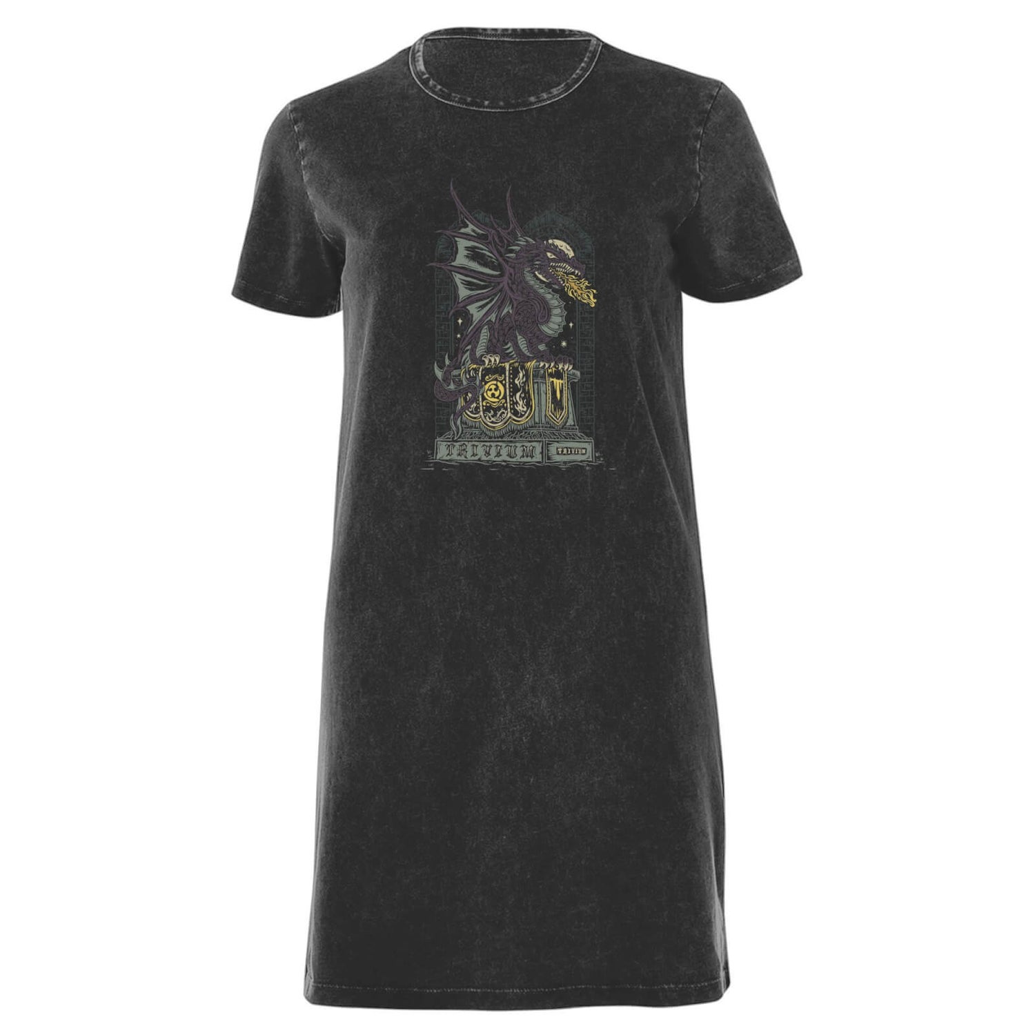Trivium Dragon Women's T-Shirt Dress - Black Acid Wash