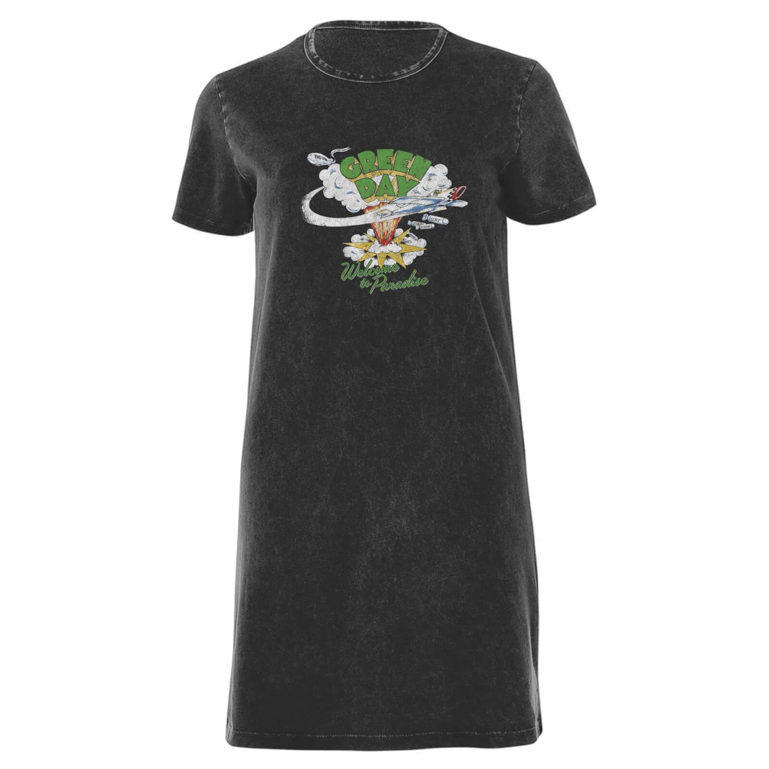 Green Day Paradise Women's T-Shirt Dress - Black Acid Wash