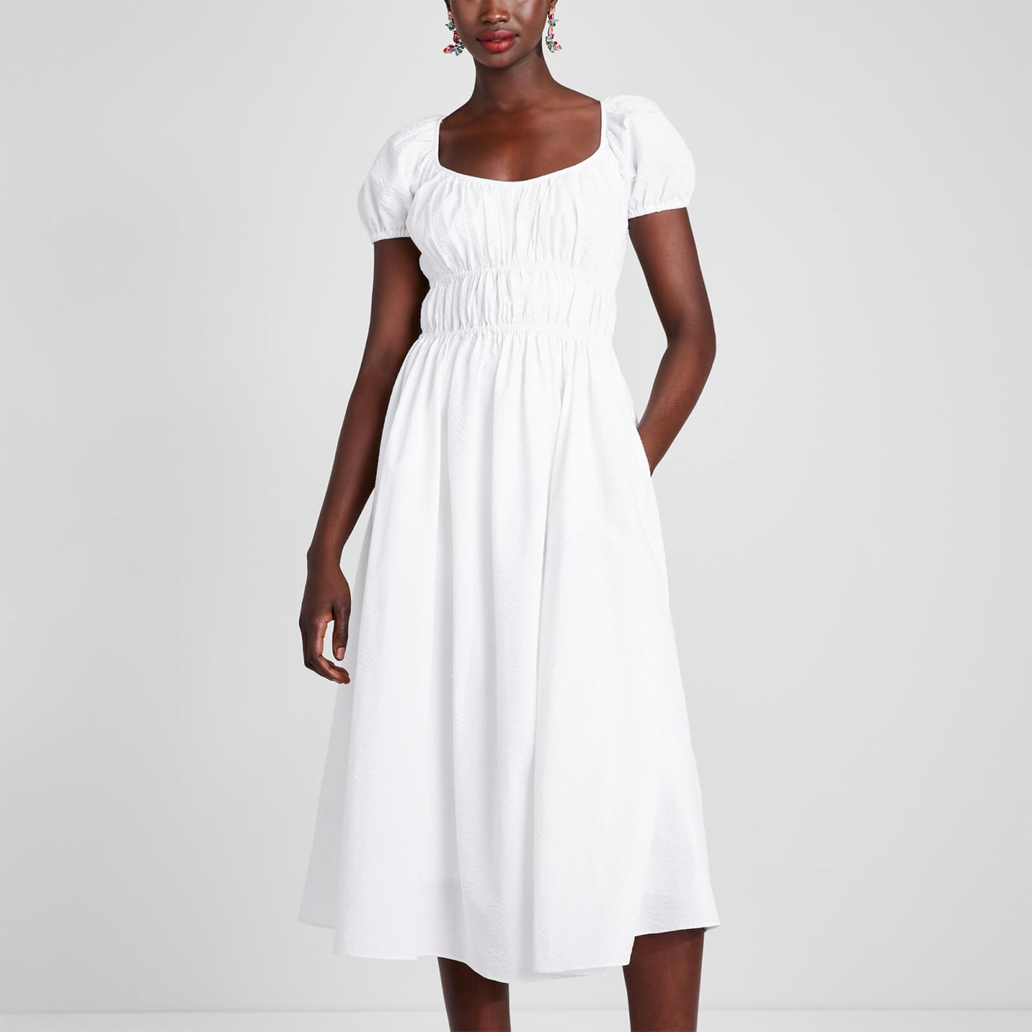 Kate Spade New York Women's Seersucker Puff Sleeve Dress - White - XS