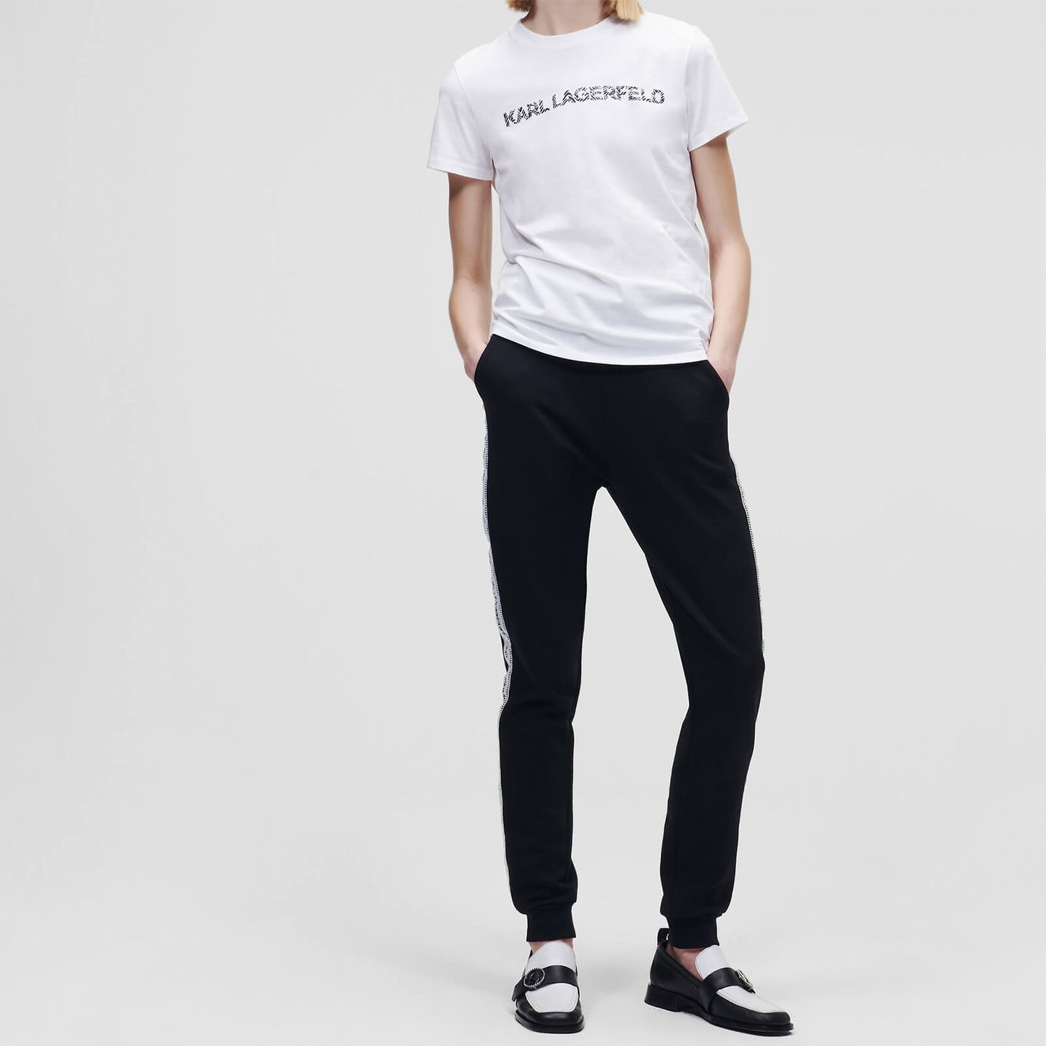 KARL LAGERFELD Women's Elongated Zebra Logo T-Shirt - White - XS