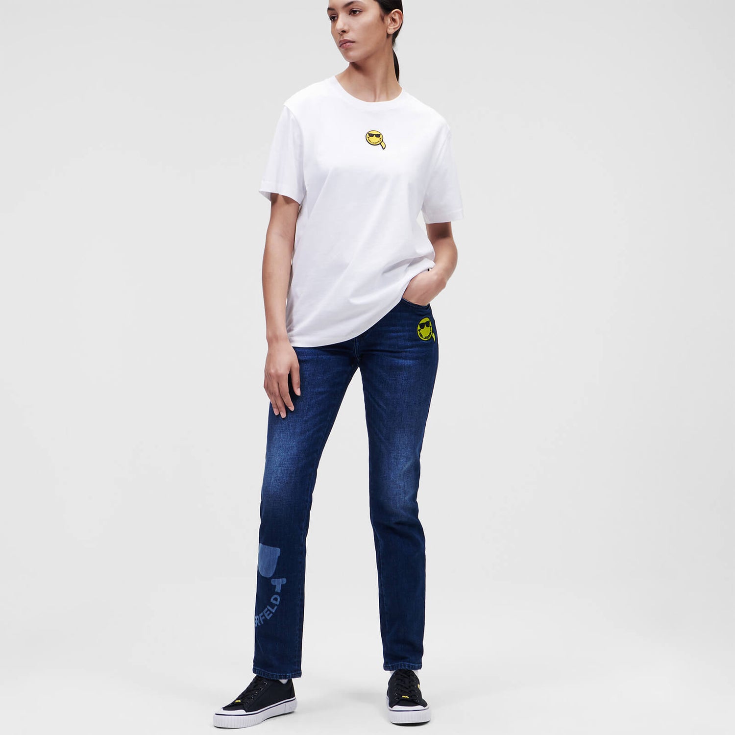 KARL LAGERFELD Women's Unisex Mini Smiley Logo T-Shirt - White