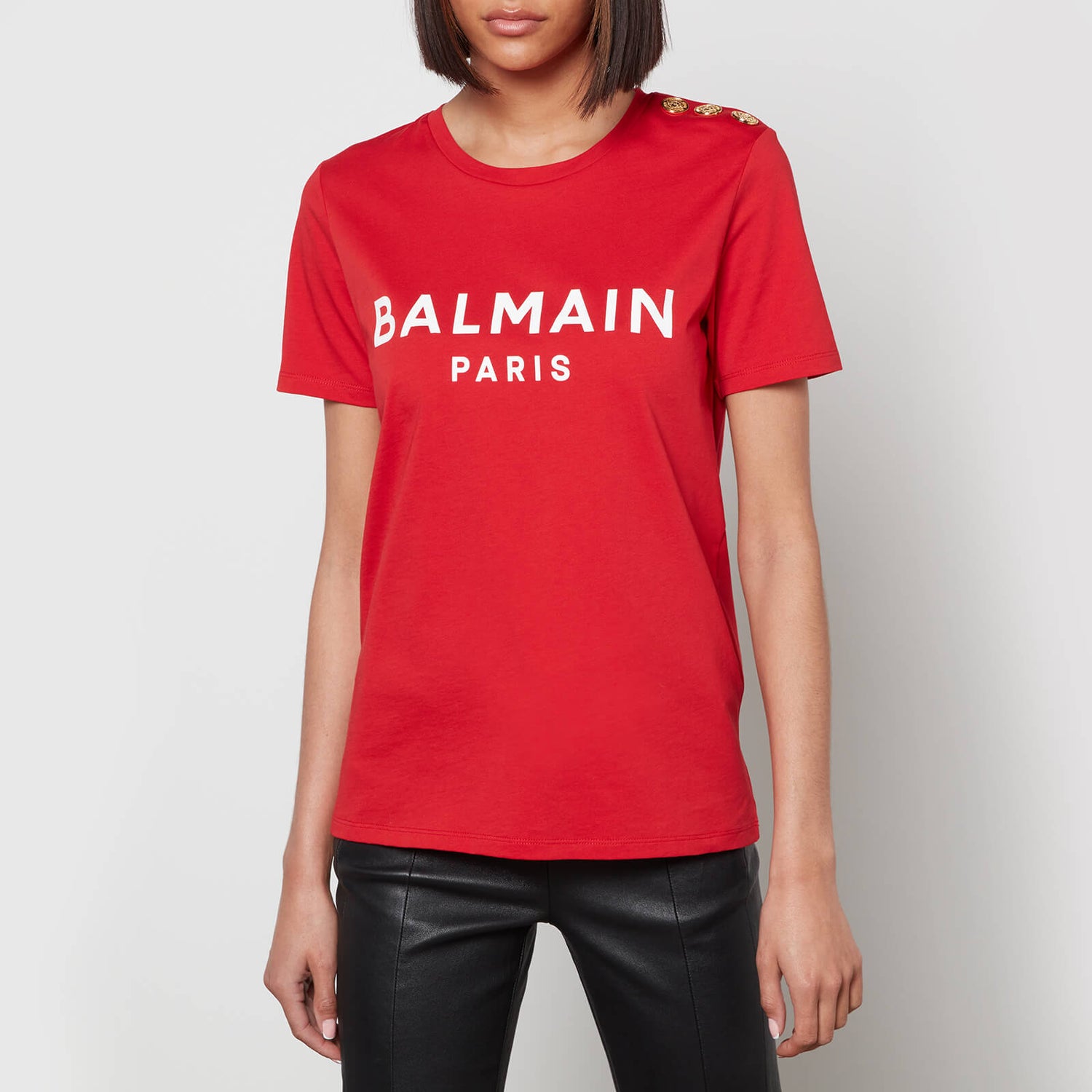 Balmain Women's Short Sleeve 3 Button Printed Balmain T-Shirt - Rouge/Blanc - XS