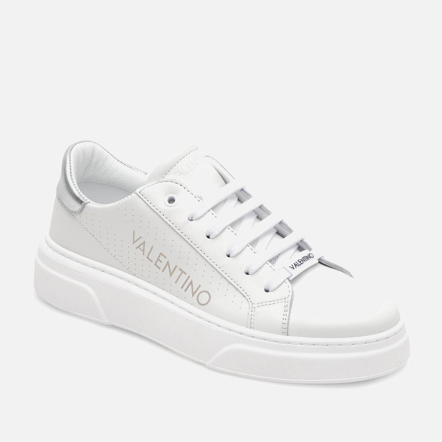 Valentino Shoes Women's Leather Cupsole Trainers - White/Silver - UK 3