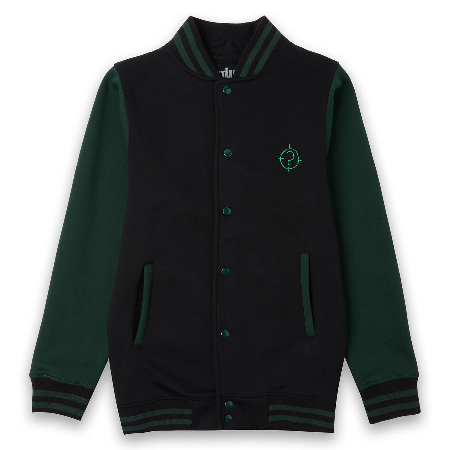 The Batman Unmask The Truth Embroidered Varsity Jacket - Black/Green