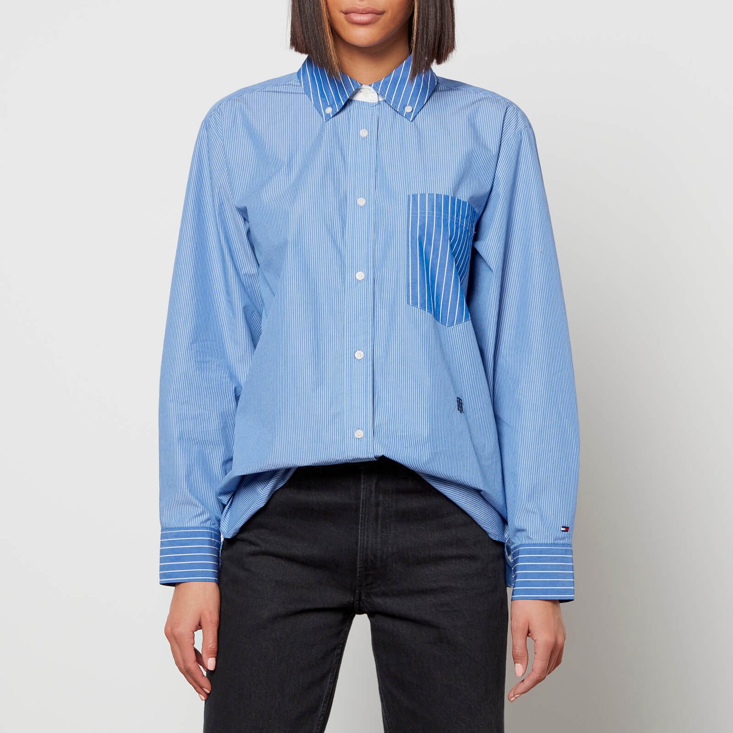 Tommy Hilfiger Women's Stripe Oversized Shirt - Fine STP/Blue - UK 8