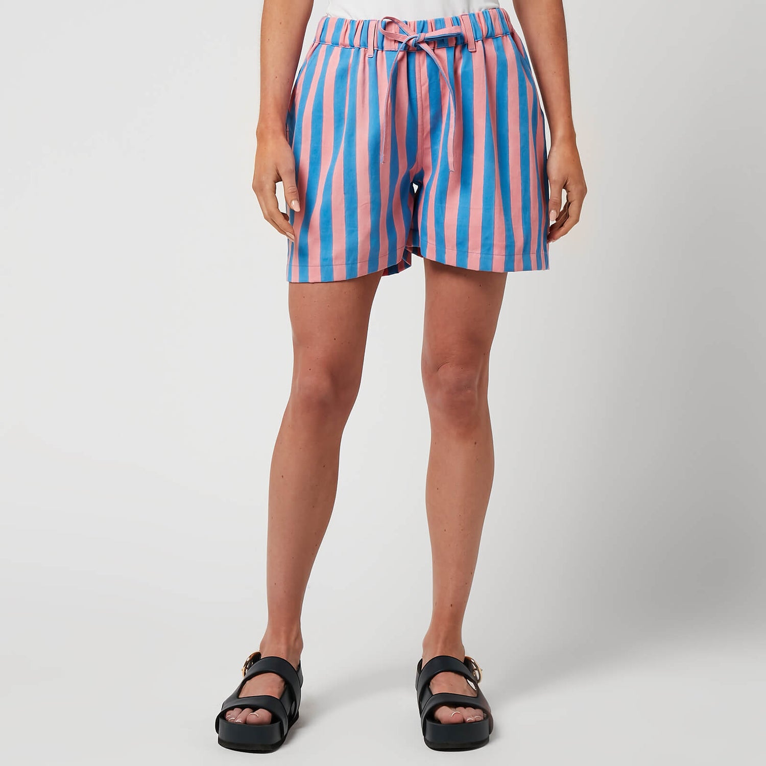 SZ Blockprints Women's Shorts In Thick Stripes - Faded Rose & London Blue - M