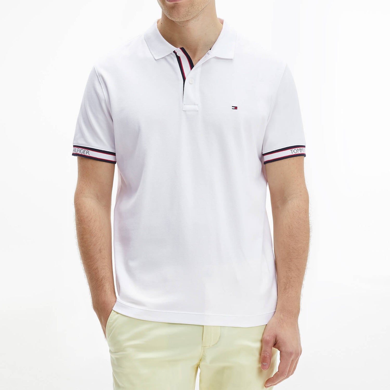 Tommy Hilfiger Men's Cuff Branding Regular Polo Shirt - White