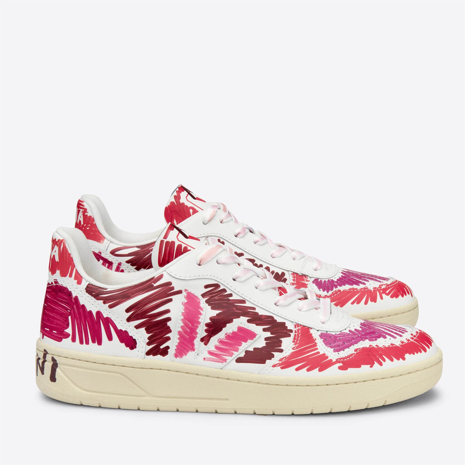Veja X Marni Women's Leather Low Top Trainers - Ruby