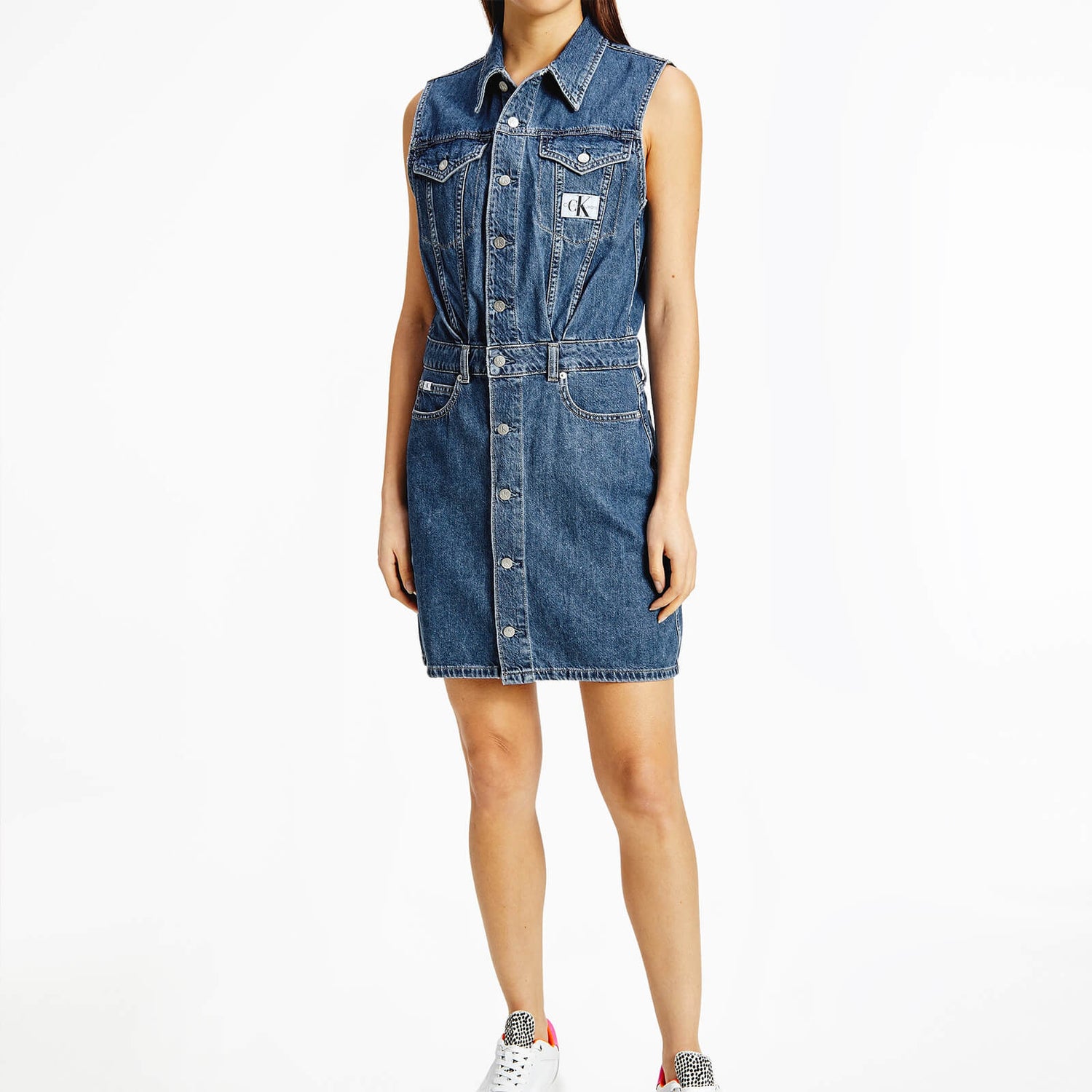Calvin Klein Jeans Women's Sleeveless Dress - Denim Medium - XS
