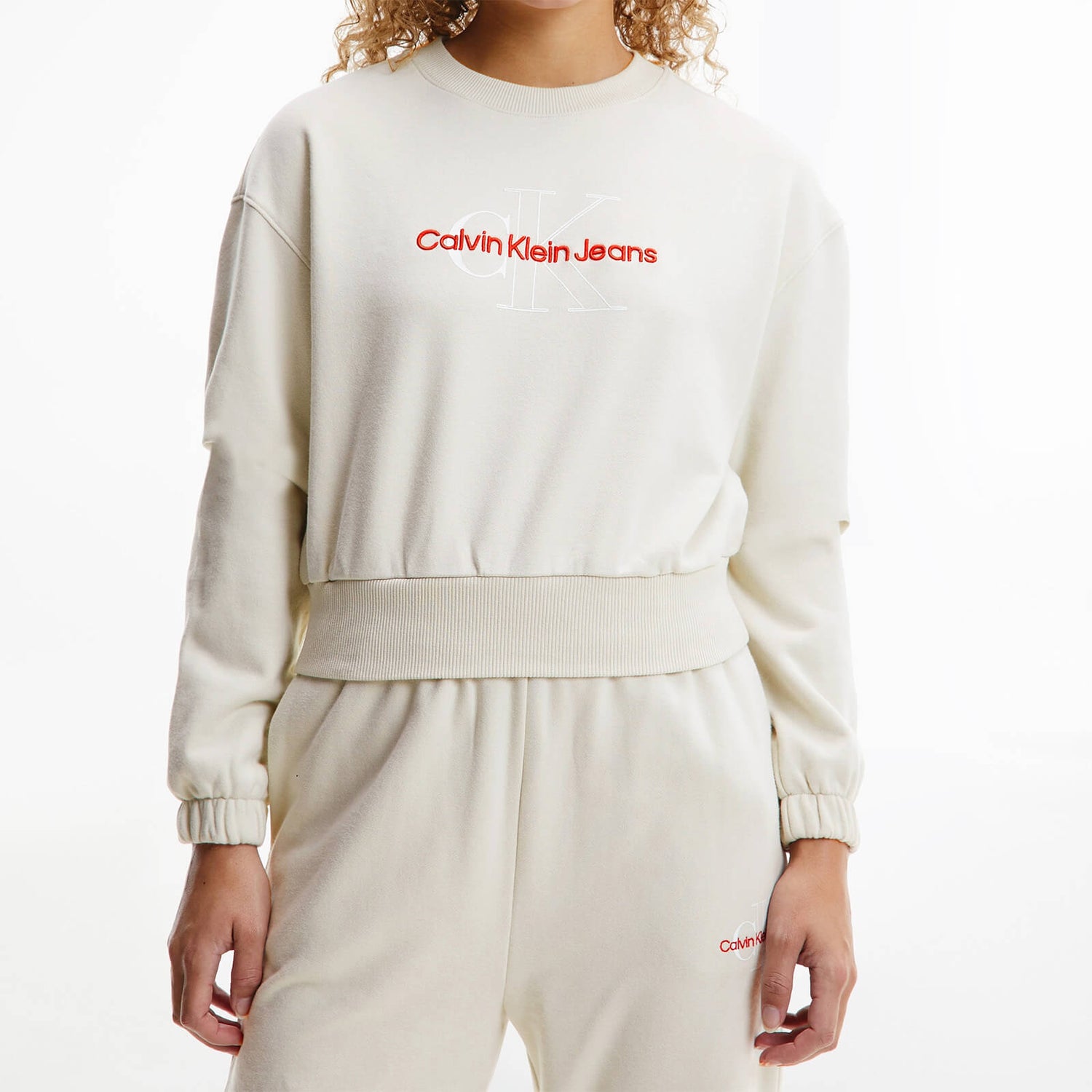 Calvin Klein Jeans Women's Two Tone Monogram Crop Crew Neck Sweatshirt - Eggshell - XS