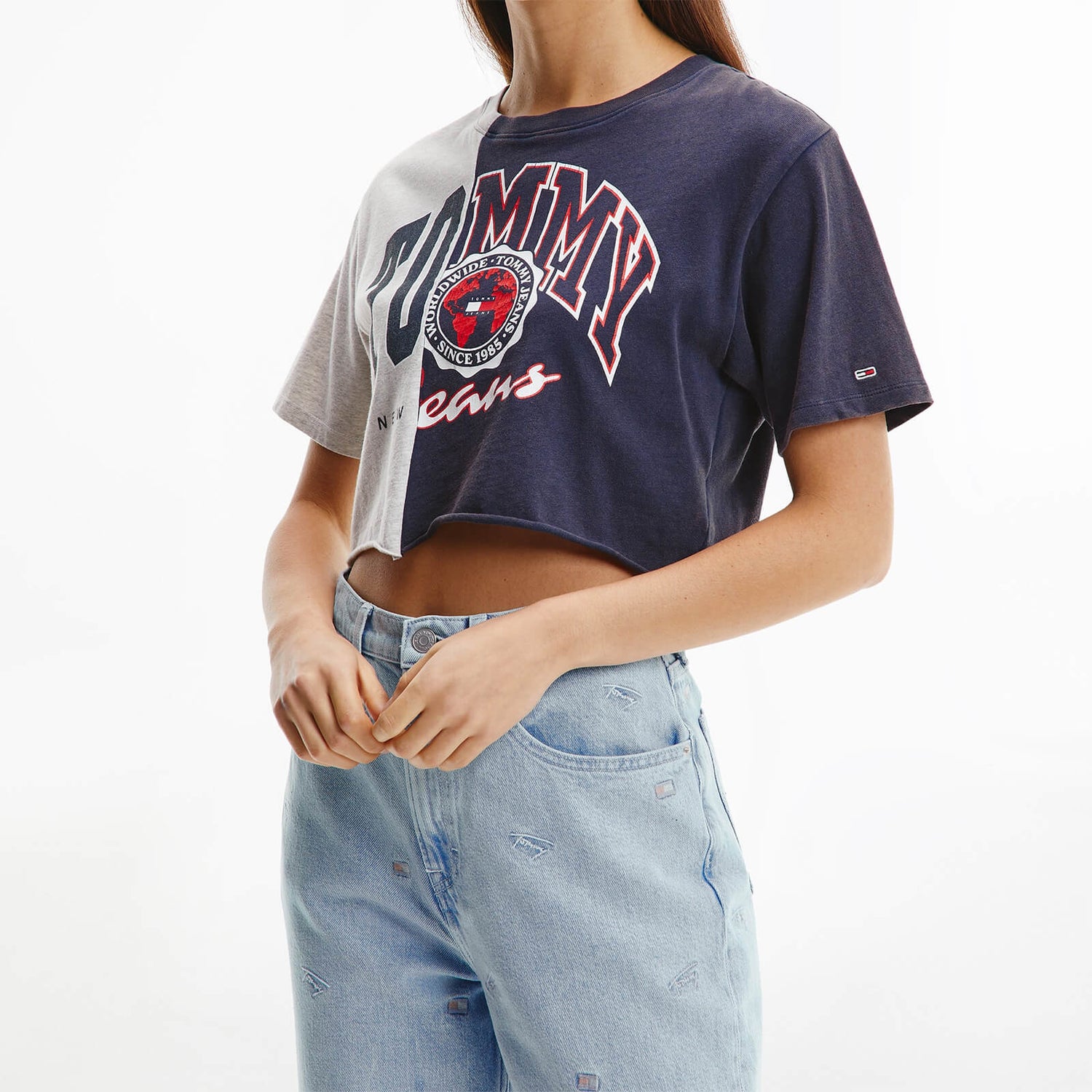 Tommy Jeans Women's Tjw Crop College Splicing T-Shirt - Twilight Navy/Multi