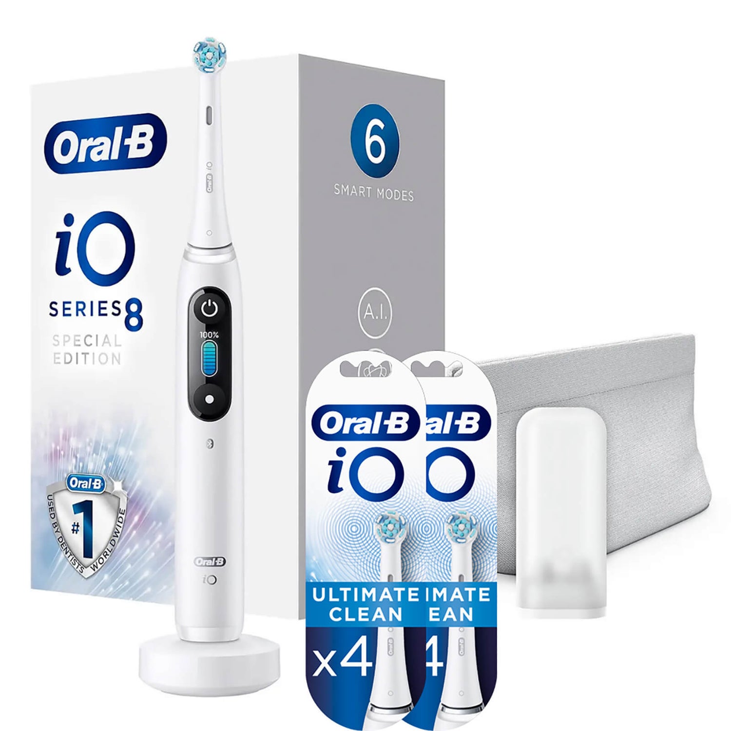 Oral B iO8 White Alabaster Special Edition Electric Toothbrush + 8 Refills
