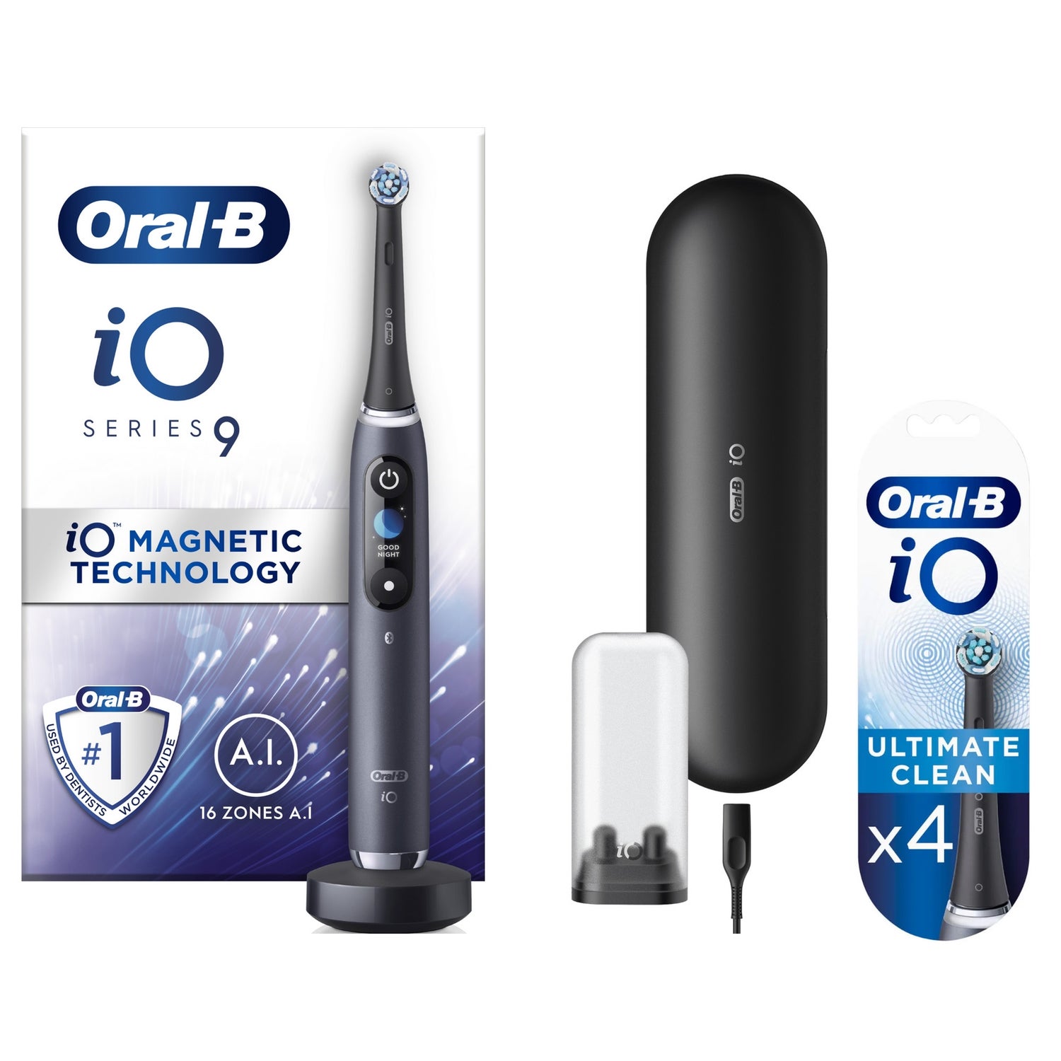Oral B iO9 Black Onyx Electric Toothbrush with Charging Travel Case