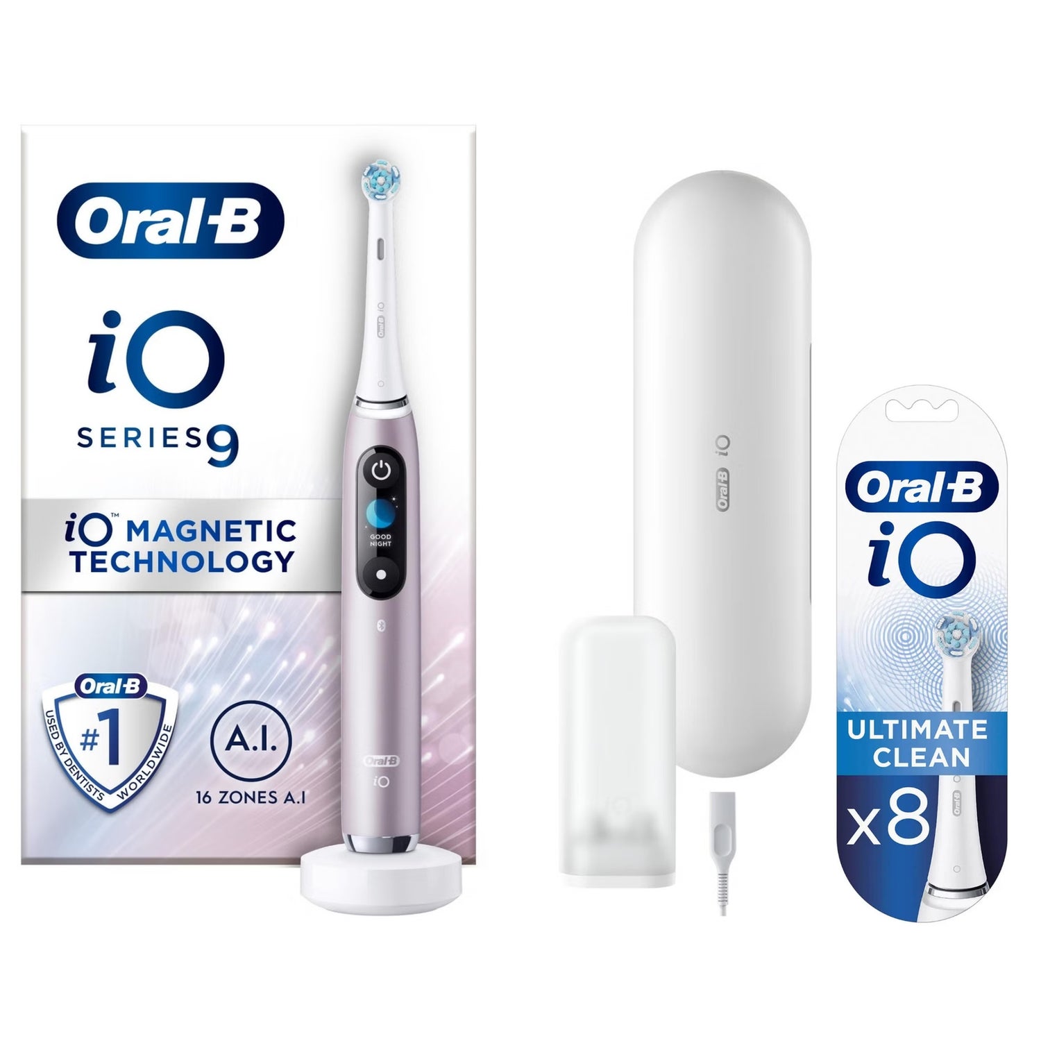 Oral B iO9 Rose Quartz Electric Toothbrush with Charging Travel Case