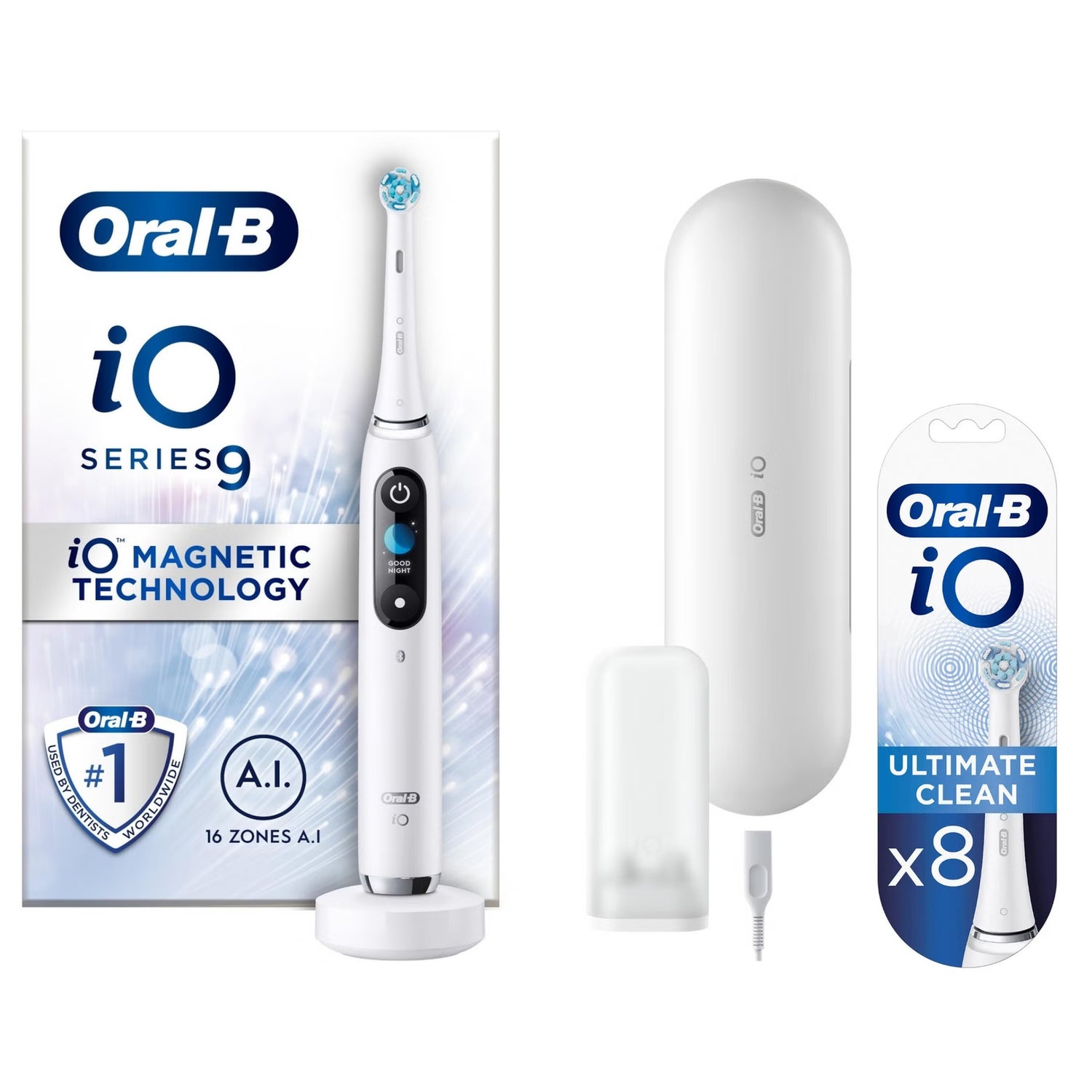 Oral B iO9 White Alabaster Electric Toothbrush with Charging Travel Case