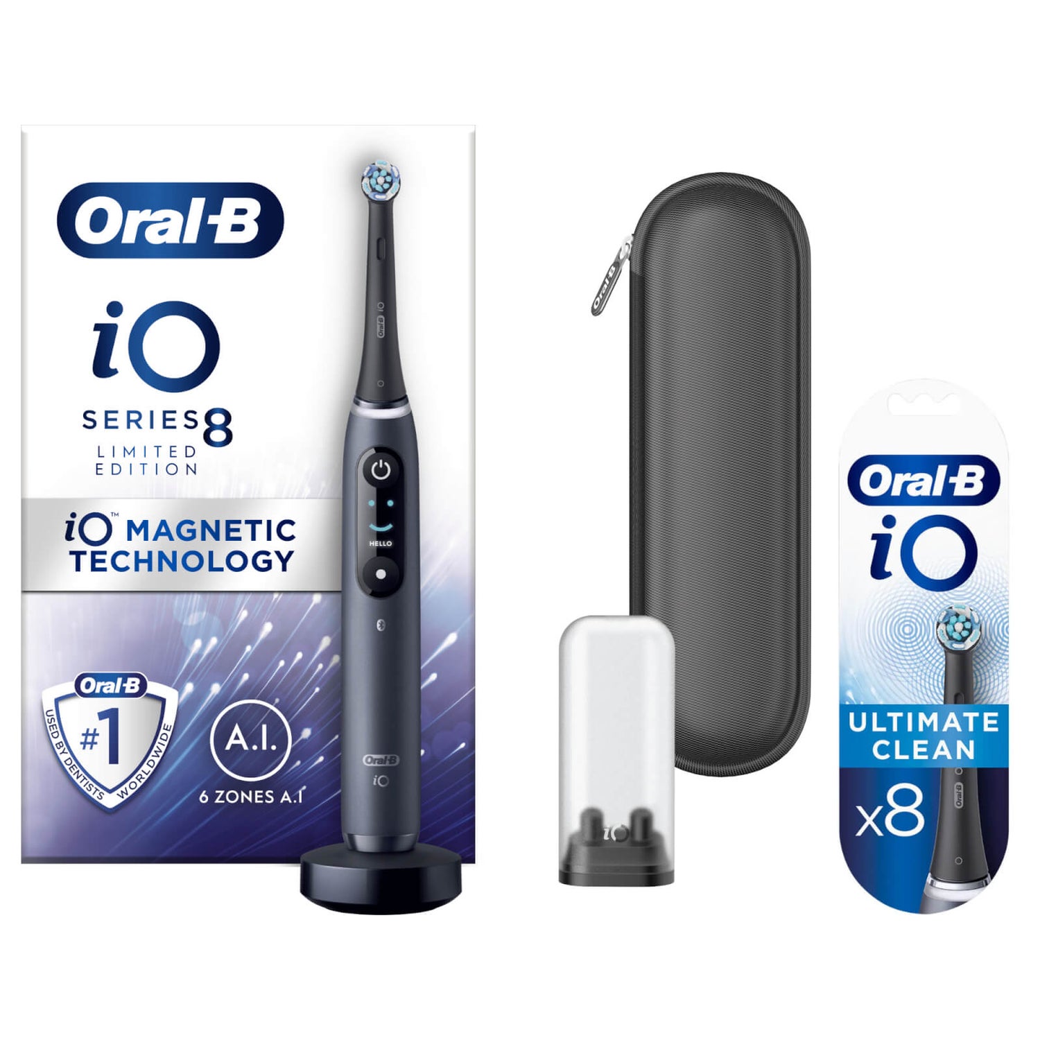 Oral B iO8 Black Electric Toothbrush with Zipper Case