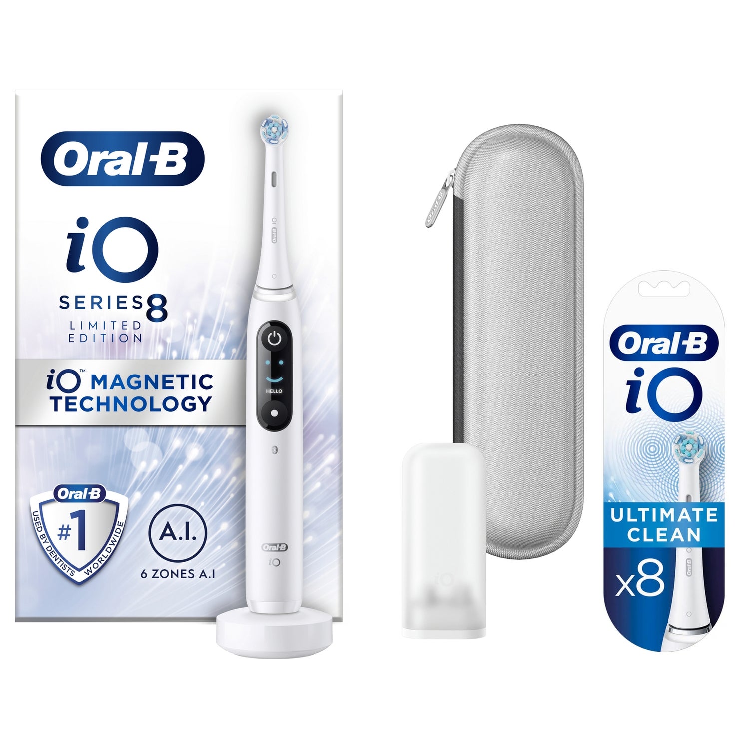 Oral B iO8 White Electric Toothbrush with Zipper Case | Oral-B UK