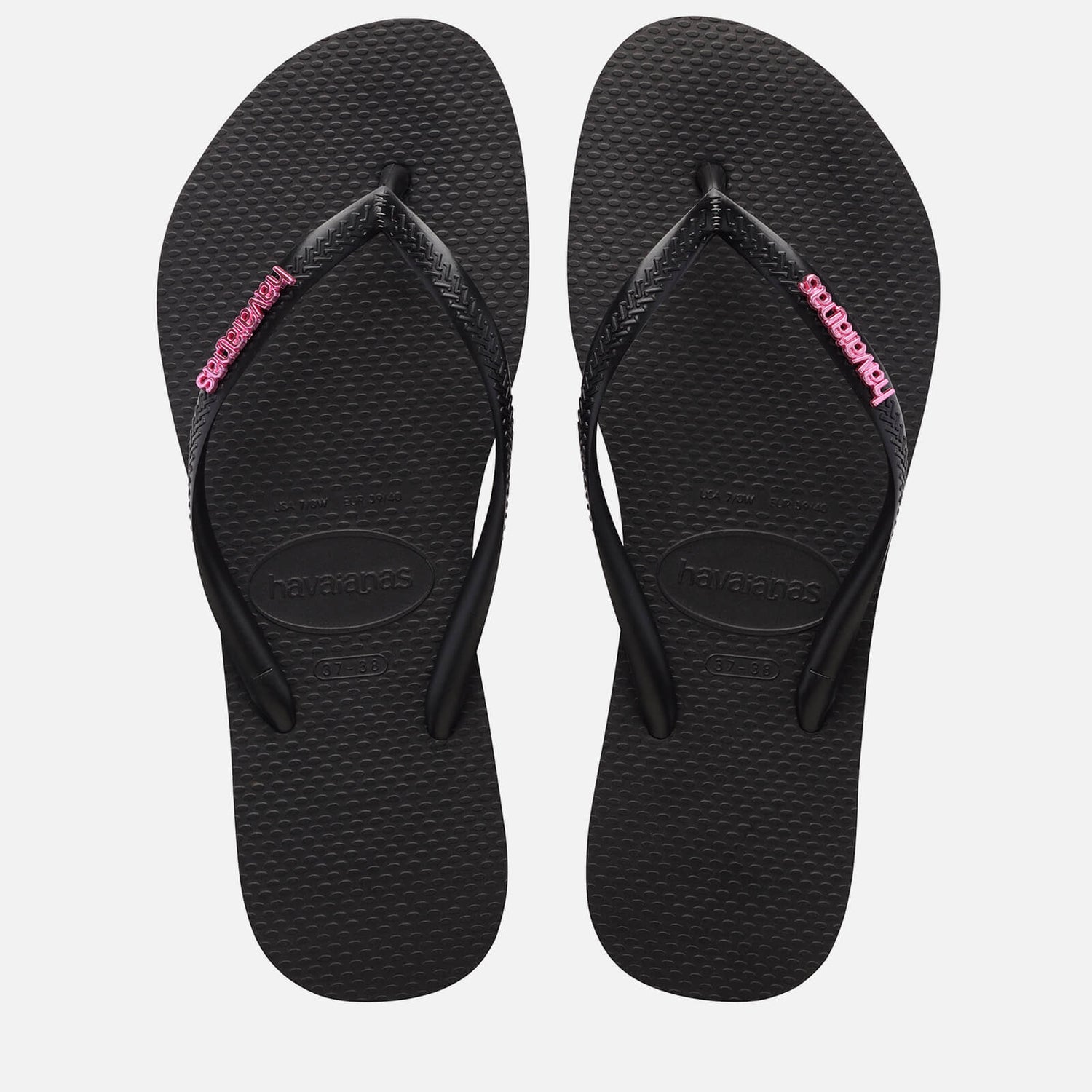 Havaianas Women's Slim Logo Metallic Flip Flops - Black/Pink - UK 3/4