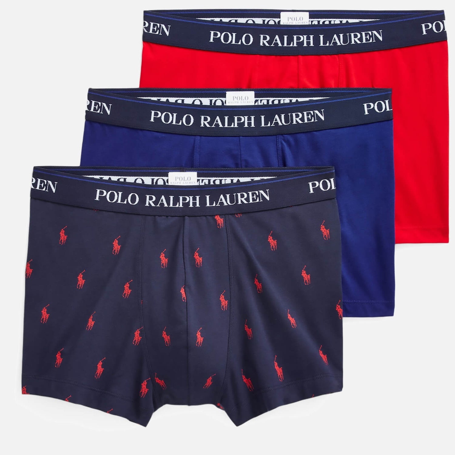Polo Ralph Lauren Men's 3-Pack Classic Trunks - Newport Navy AOPP/Heather Royal/Red