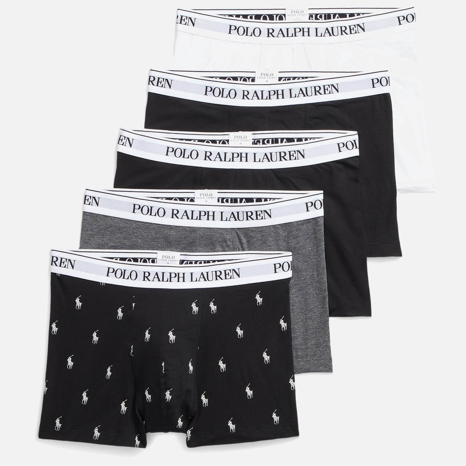 Polo Ralph Lauren Men's 5-Pack Trunk Boxer Shorts - White/Black/Black/Charcoal Heather/Black All Over Print - S