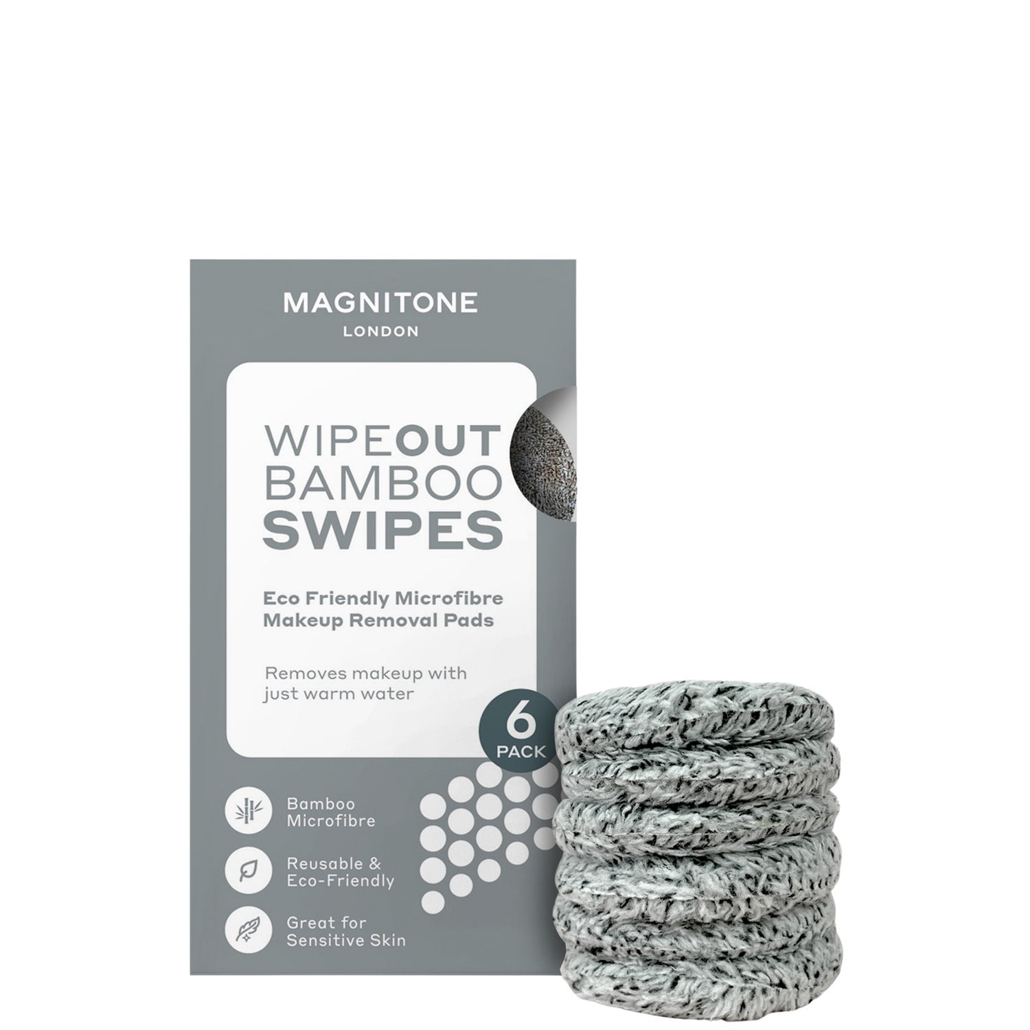 MAGNITONE Swipes 100% Microfibre Bamboo Makeup Remover Pads 6 Pack