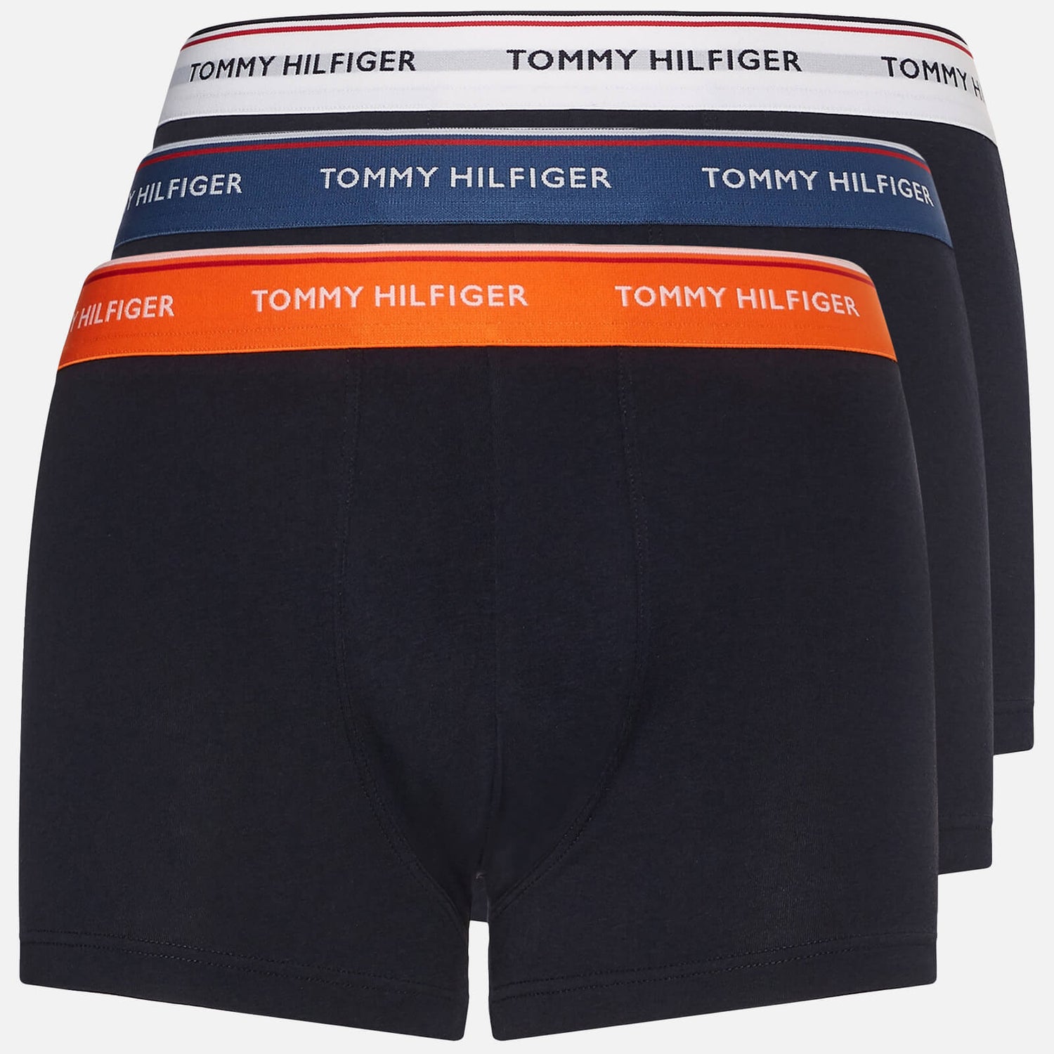 Tommy Hilfiger Men's 3-Pack Contrast Waistband Trunks - Petrol Blue/Cypress Orange/White - M
