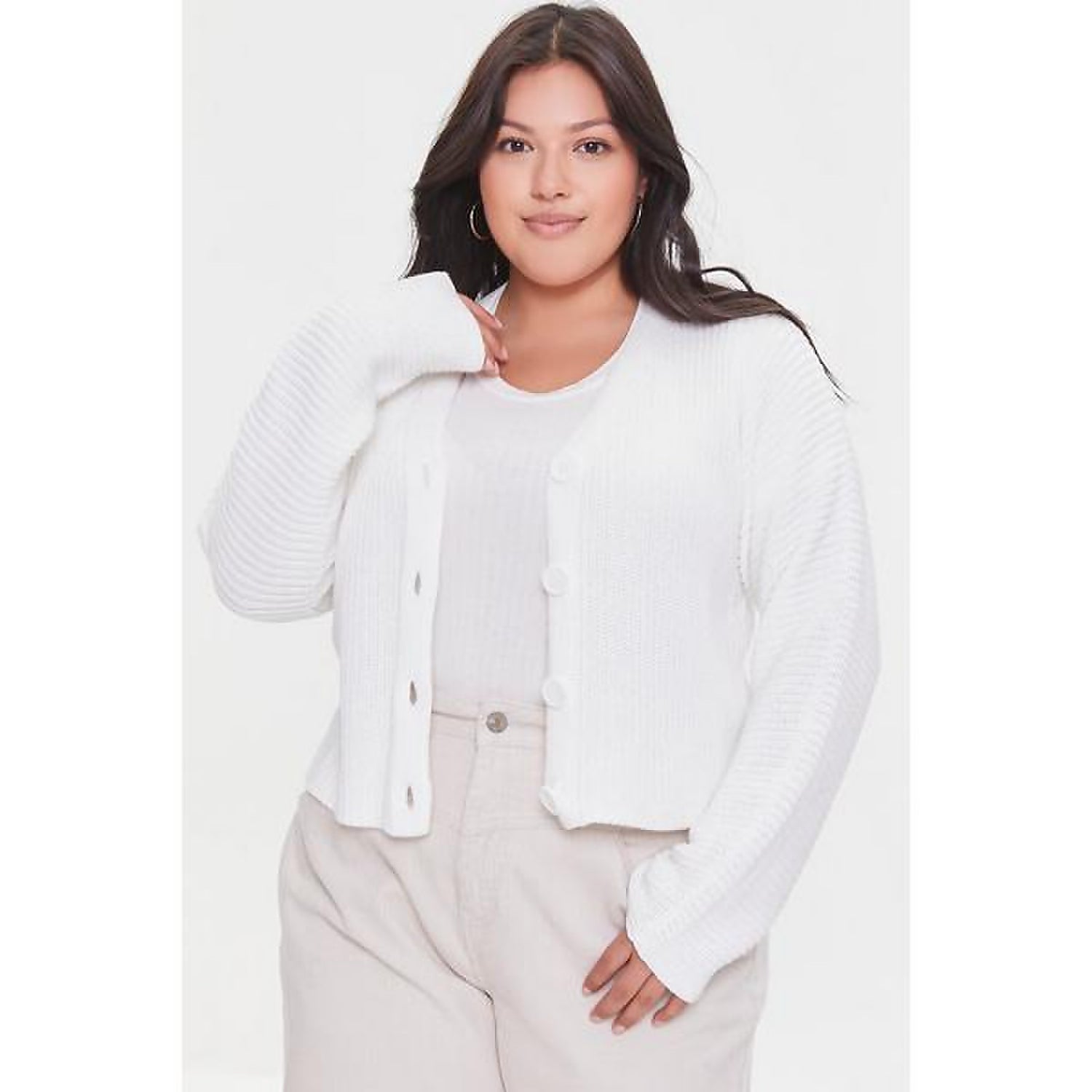 Plus Size Ribbed Cardigan Sweater 