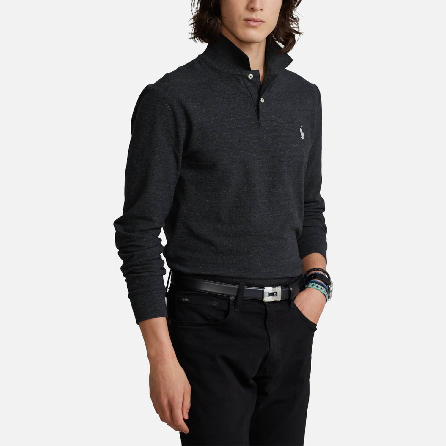 Polo Ralph Lauren Men's Custom Slim Fit Mesh Polo Shirt - Black Marl Heather - S
