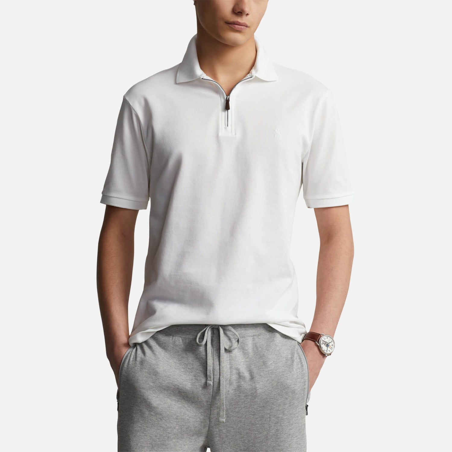 Polo Ralph Lauren Men's Custom Slim Fit Stretch Mesh Zip Polo Shirt - White - S