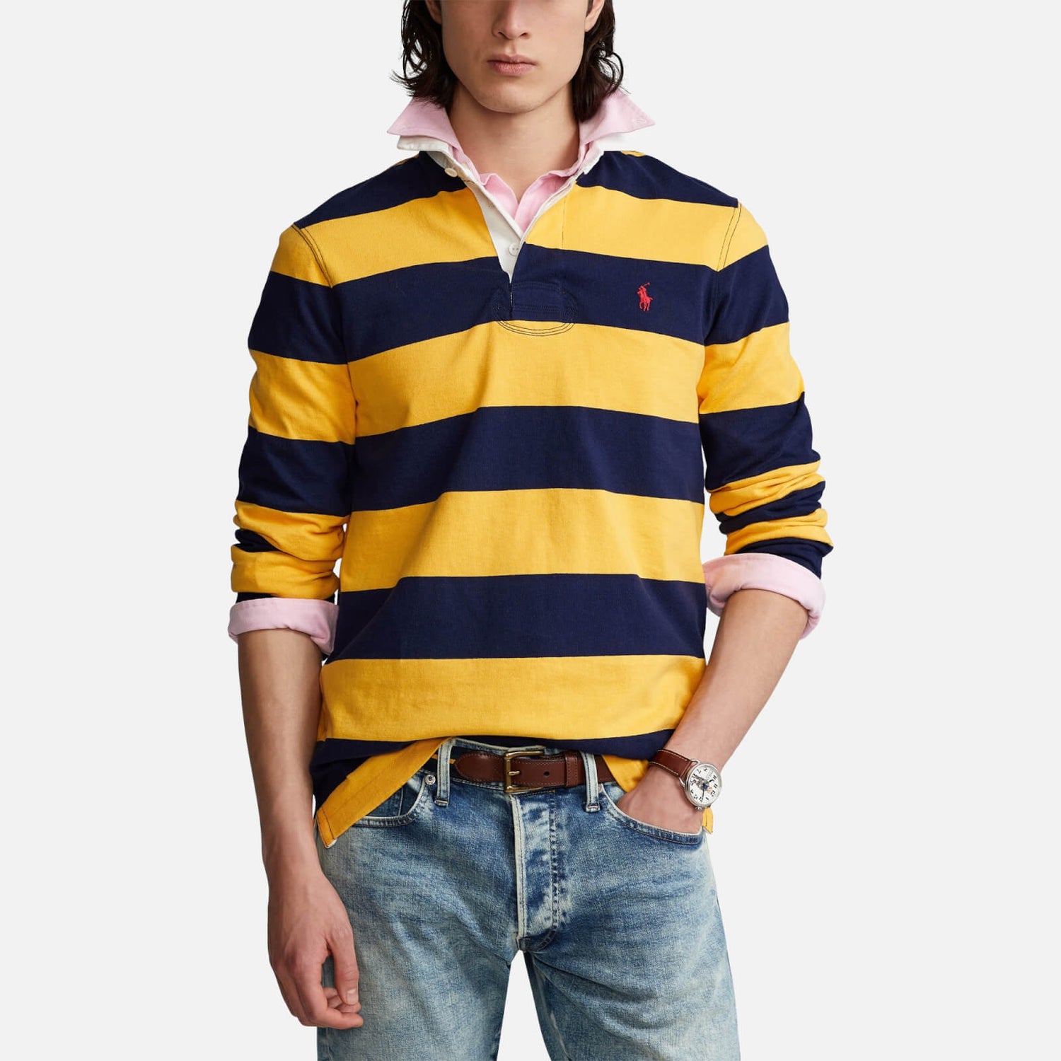 Polo Ralph Lauren Men's Striped Rugby Shirt - French Navy/Gold Bugle - S