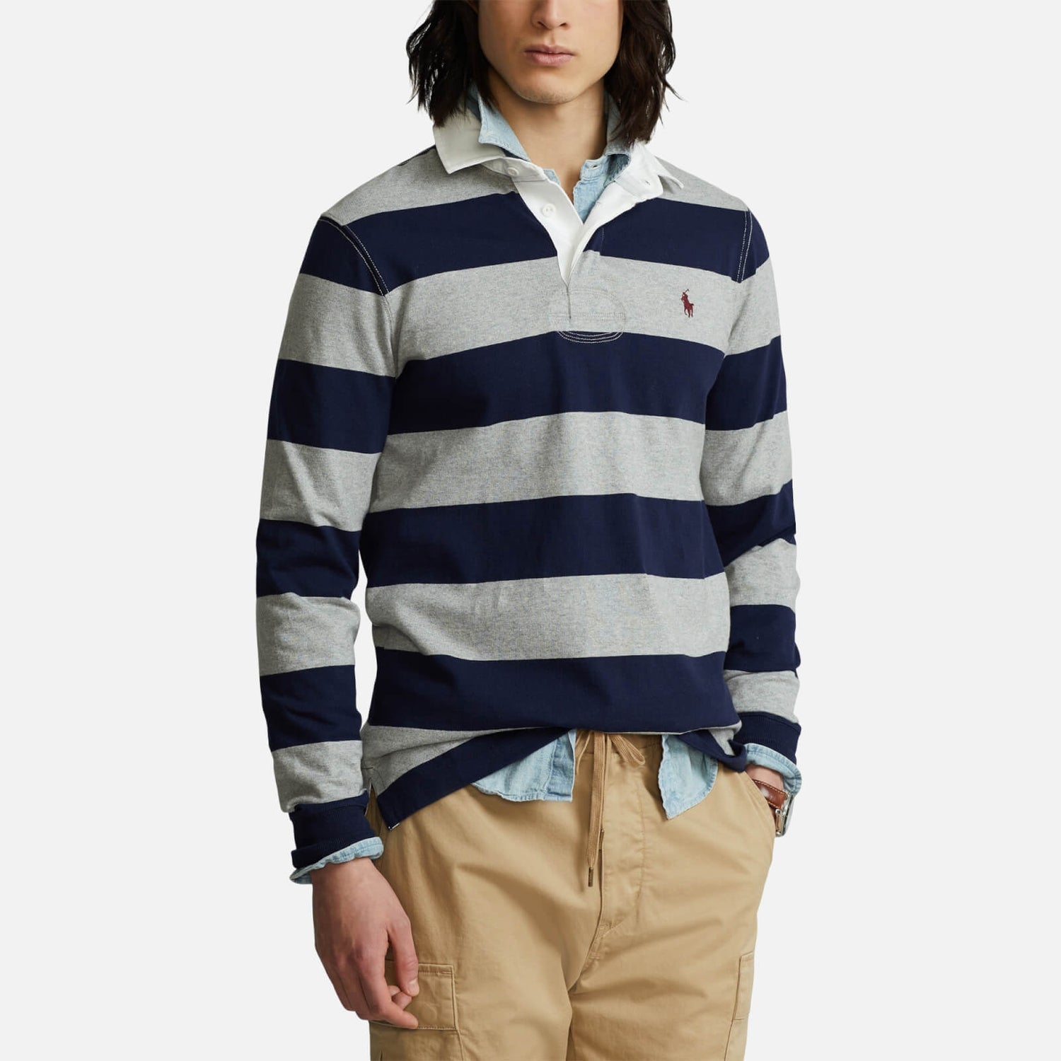 Polo Ralph Lauren Men's Striped Rugby Shirt - League Heather/French Navy - M