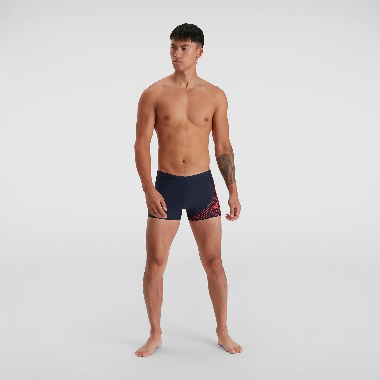 Speedo mens 34"Sports Logo Panel Aquashort navy/orange 1101 Speedo mens 34"Sports Logo Panel Aquashort navy/orange 1101