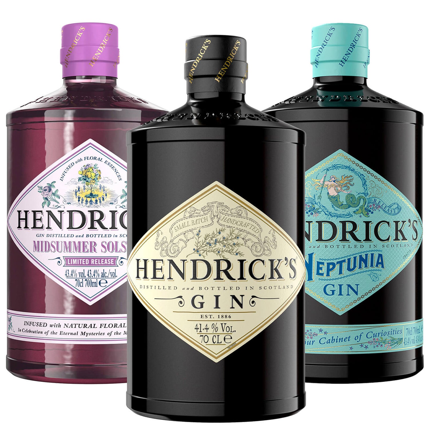 Hendrick's Original, Midsummer Solstice and Neptunia Gin Trio - 3 x 70cl