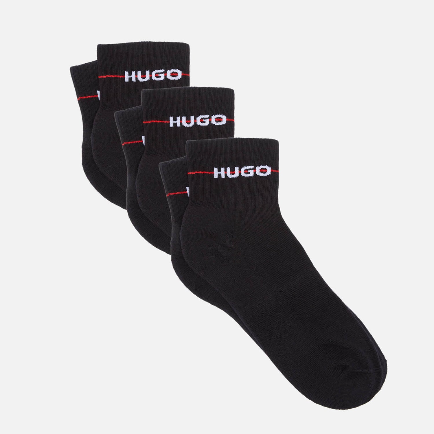 HUGO Bodywear Men's Ribbed Logo 3-Pack Ankle Socks - Black - 39-42