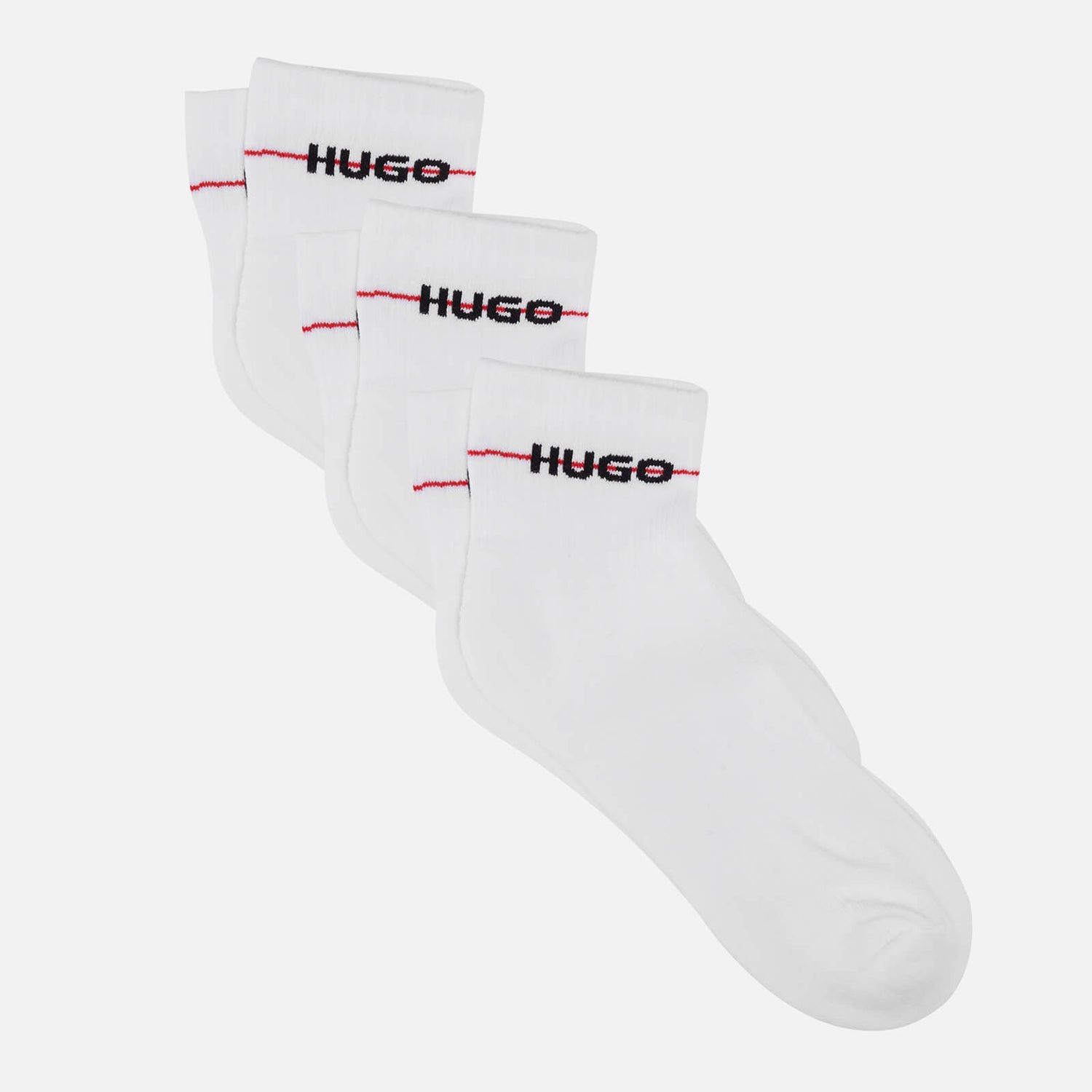 HUGO Bodywear Men's Ribbed Logo 3-Pack Ankle Socks - White