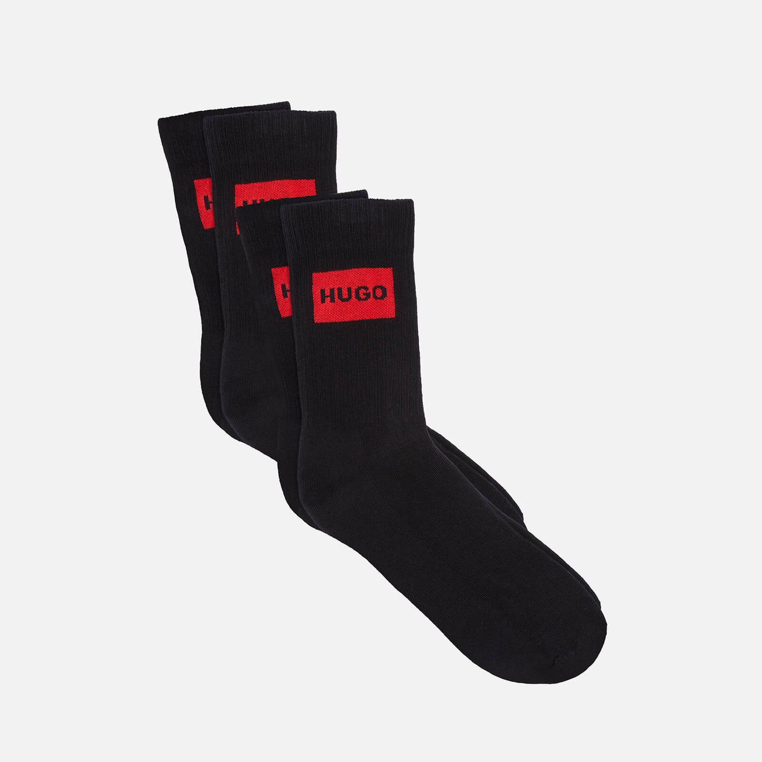 HUGO Bodywear Men's Ribbed Label 2-Pack Socks - Black - 39-42