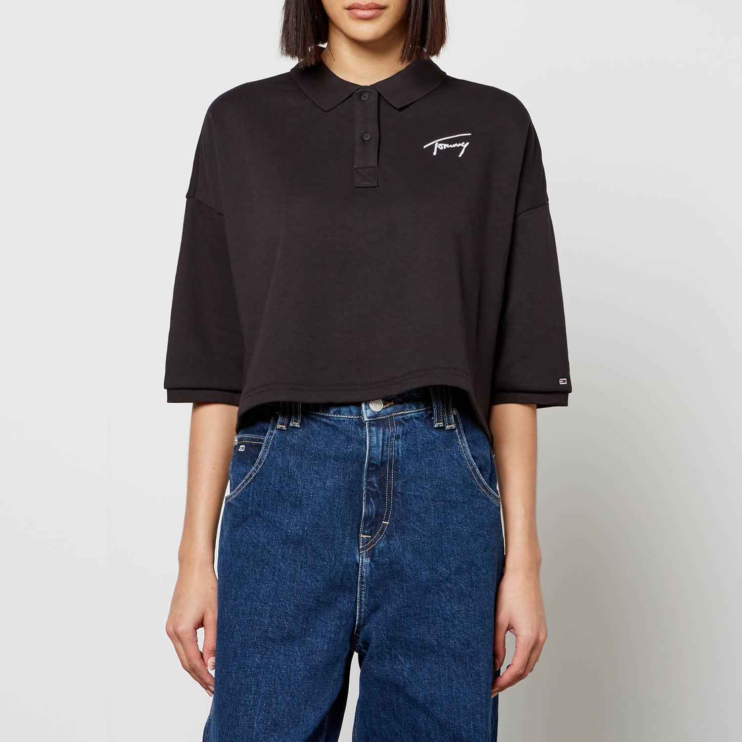 Tommy Jeans Signature Crop Jersey Polo Top - XS