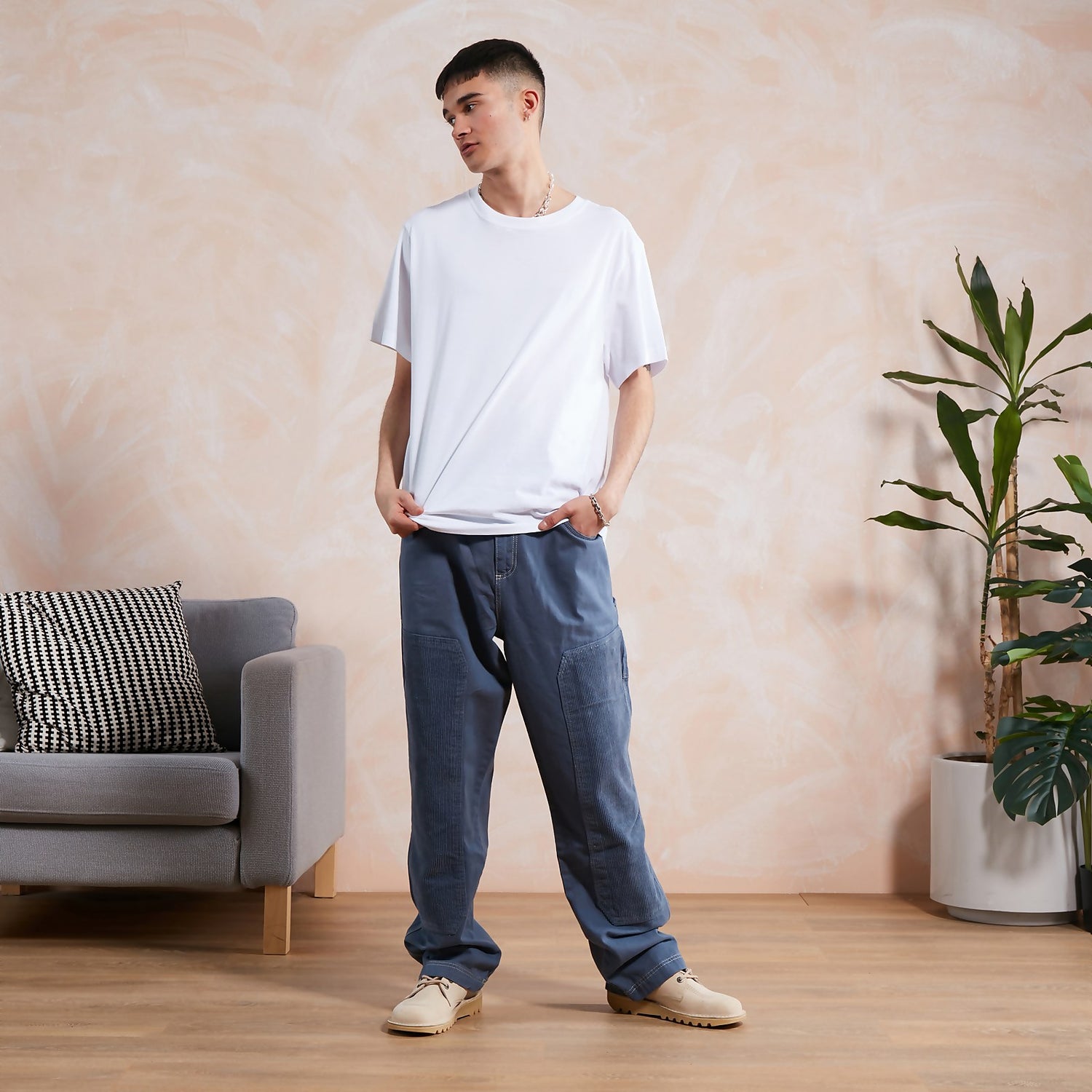 Men's Blue Cord Panelled Trouser | Kickers