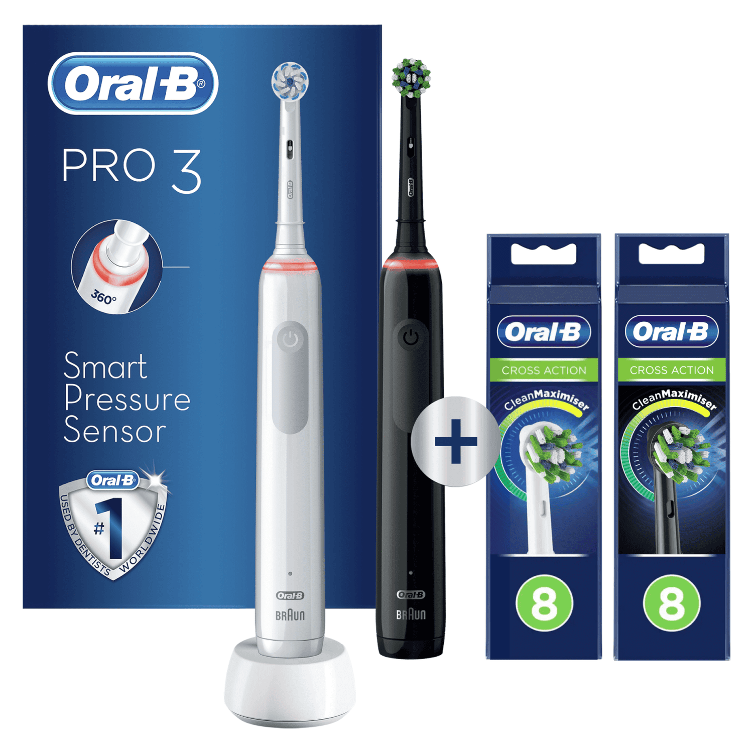 Oral B Pro3900 Duo Pack Black & White Electric Toothbrush + 16 Refills