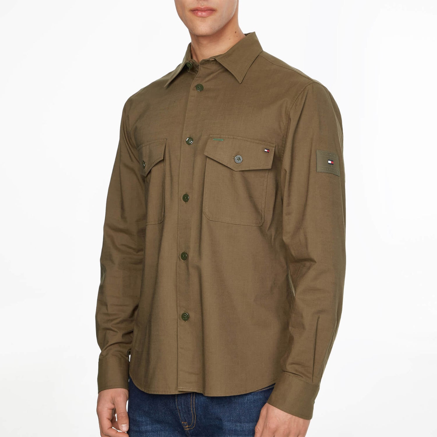 Tommy Hilfiger Men's Solid Utility Shirt - Faded Military - M