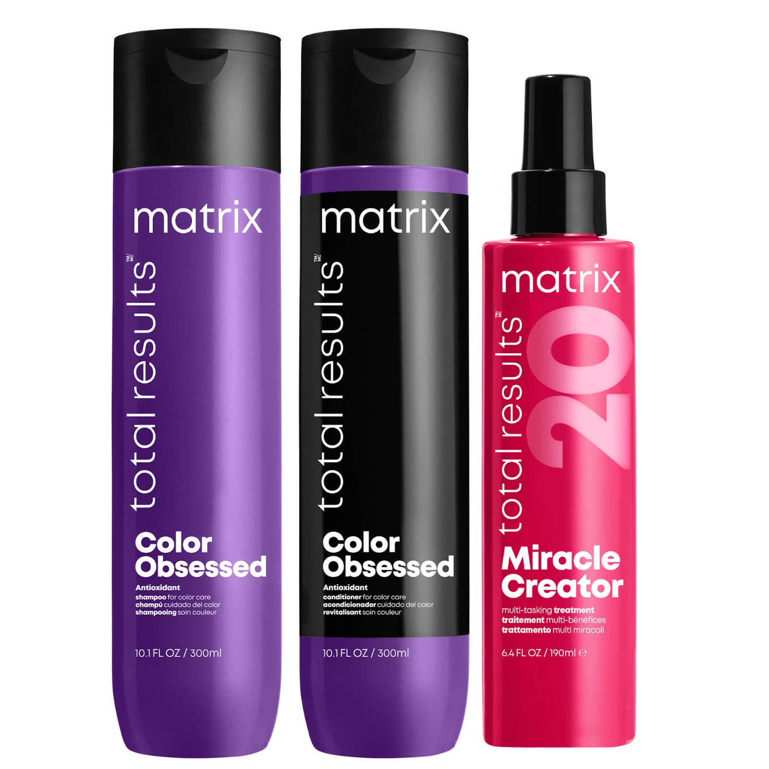 Matrix Total Results Color Obsessed Shampoo, Conditioner and Miracle Creator Routine for Colour Treated Hair