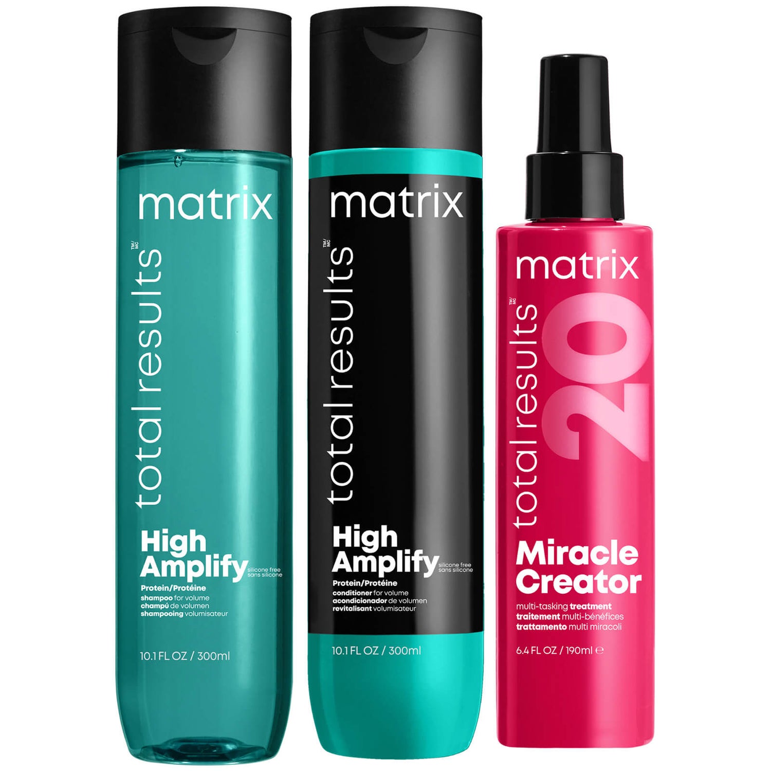 Matrix Total Results Volumising High Amplify Shampoo, Conditioner and Miracle Creator Spray Routine for Fine and Flat Hair