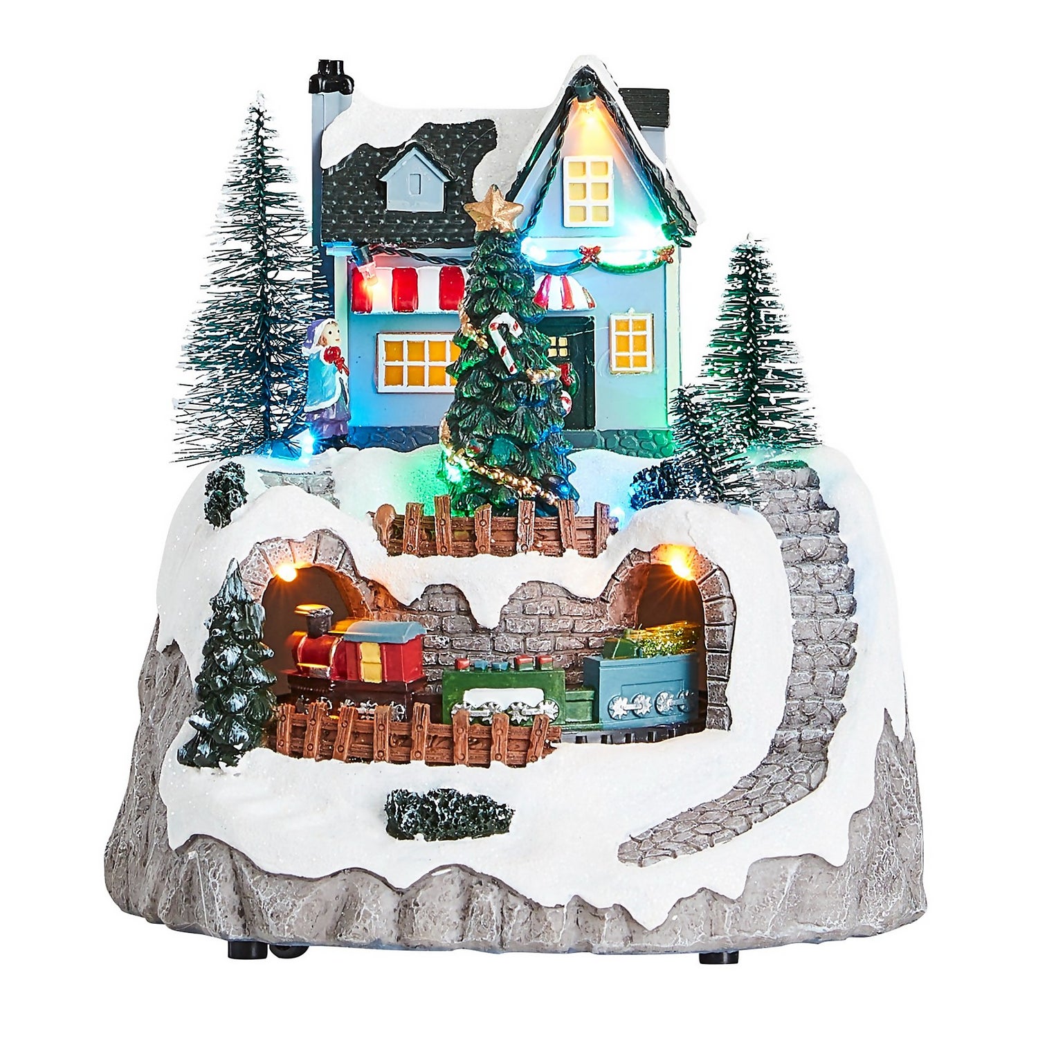 Christmas Village with Moving Train Musical Decoration