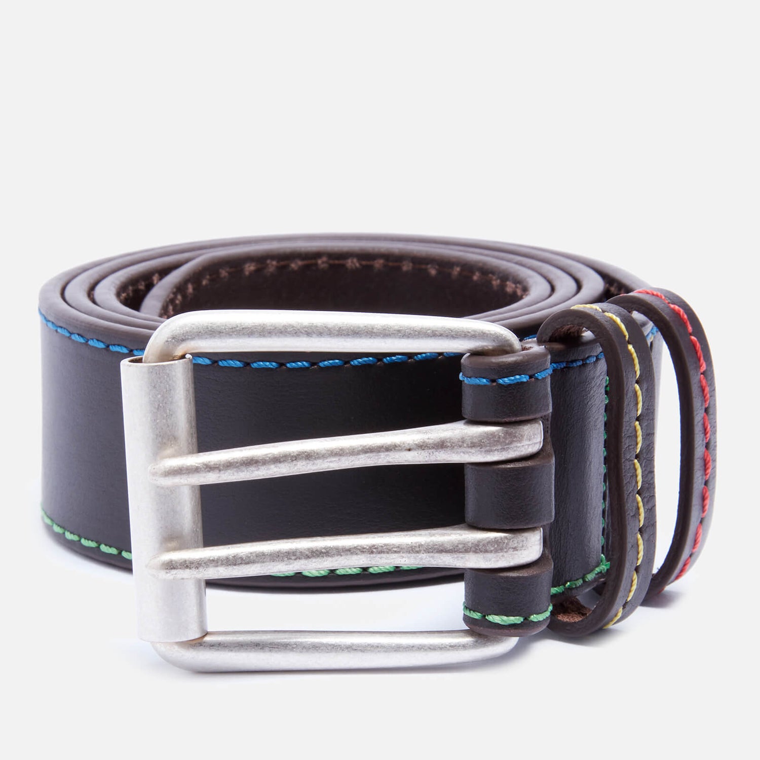 PS Paul Smith Men's Stitch Detail Classic Leather Belt - Chocolate Brown - W30