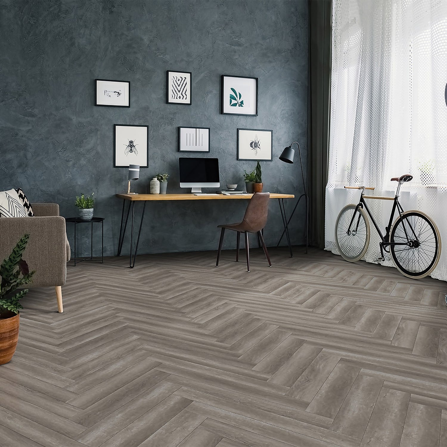 Kraus Herringbone Luxury Vinyl Floor Tile Sample Harpsden Grey Homebase