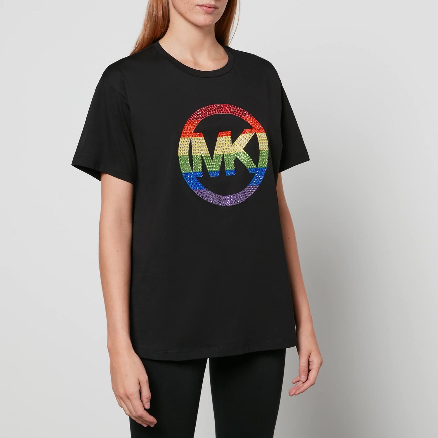 MICHAEL Michael Kors Women's Pride Rhinestone Rainbow Bf T-Shirt - Black