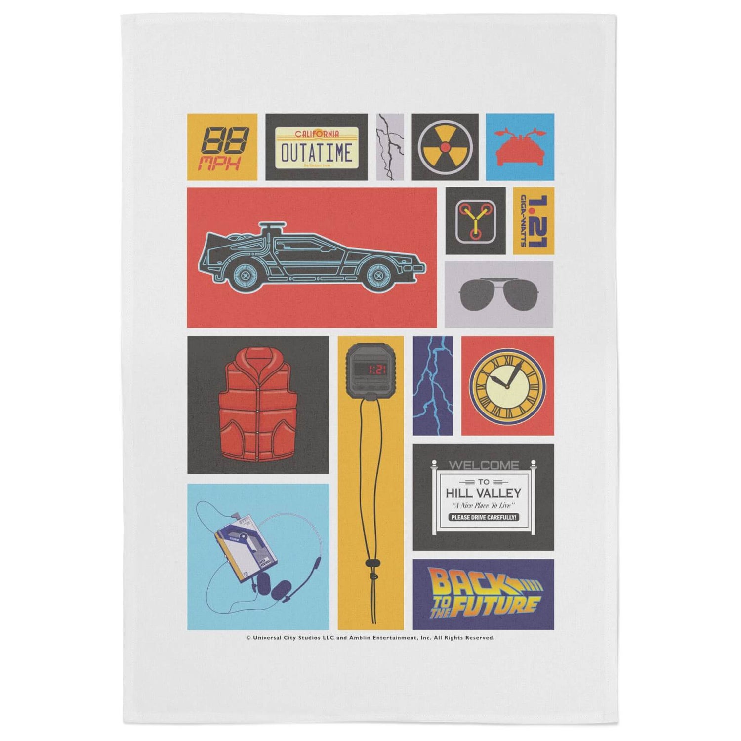 Back To The Future Icon Collage Tea Towel