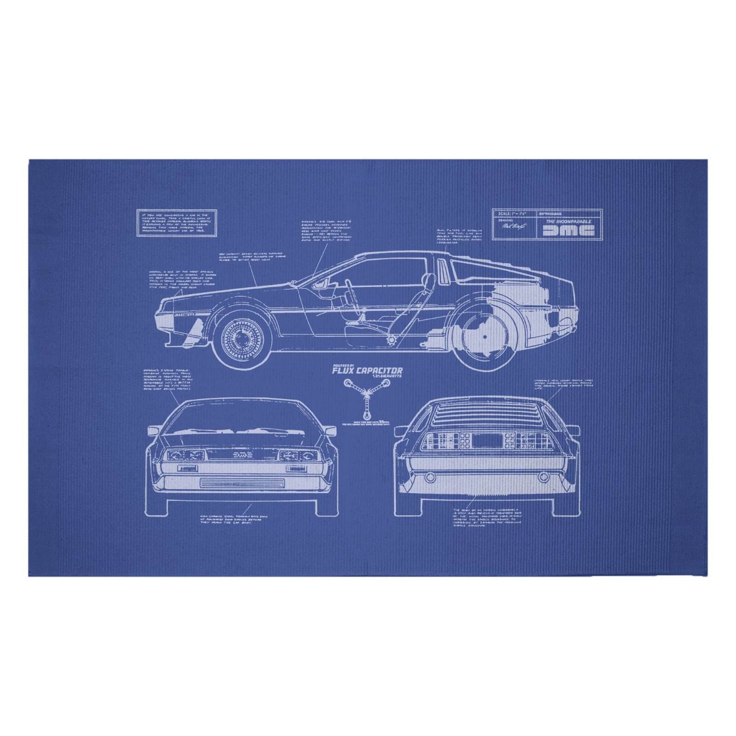 Back To The Future DeLorean Blueprint Woven Rug