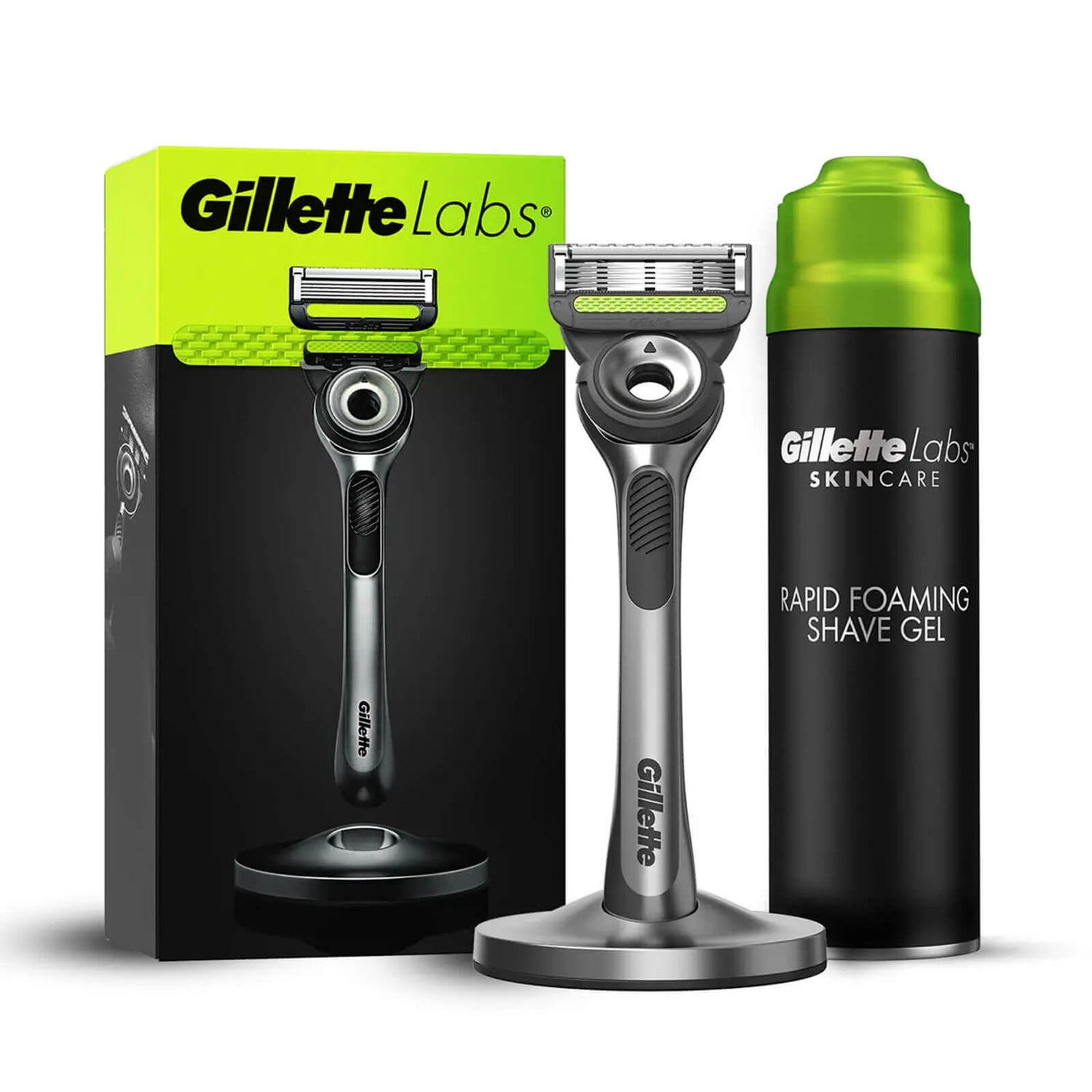 Gillette Labs Razor with Exfoliating Bar, Magnetic Stand, Shaving Foam Bundle
